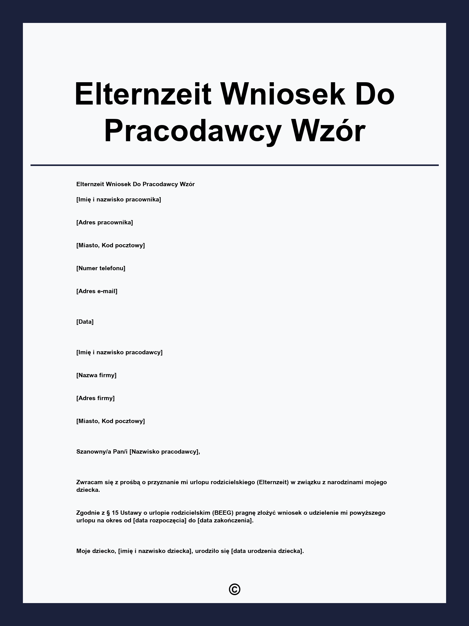 Elternzeit Wniosek Do Pracodawcy Wzór