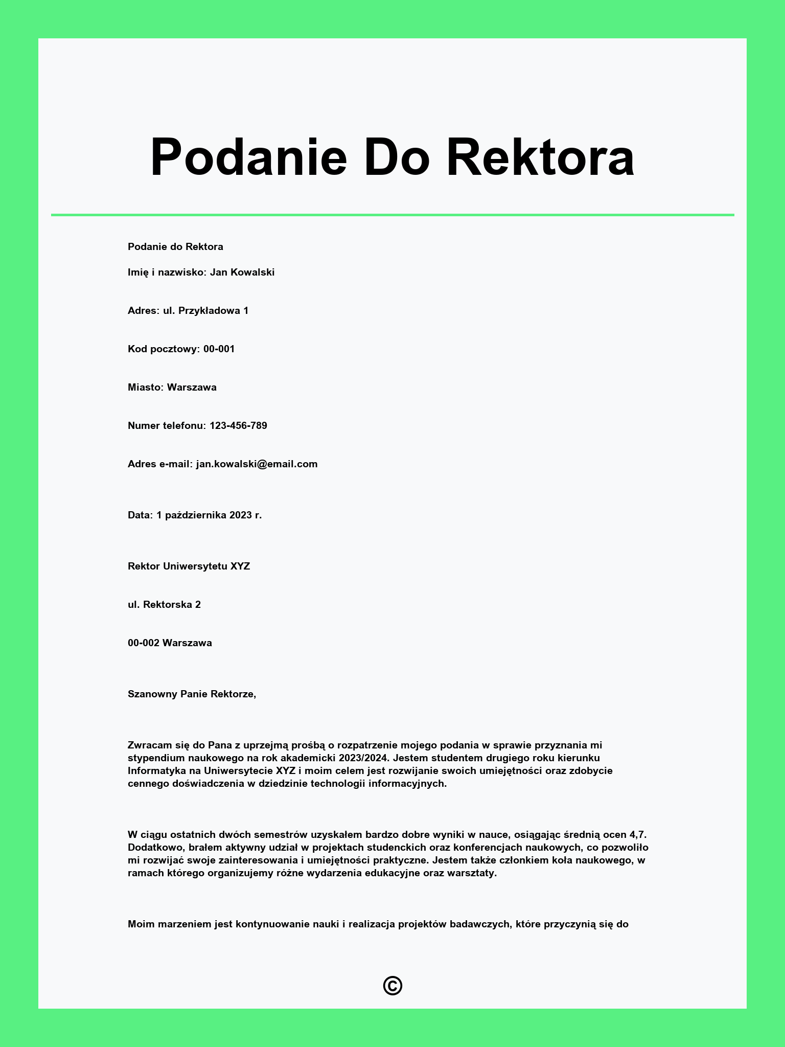 Podanie Do Rektora