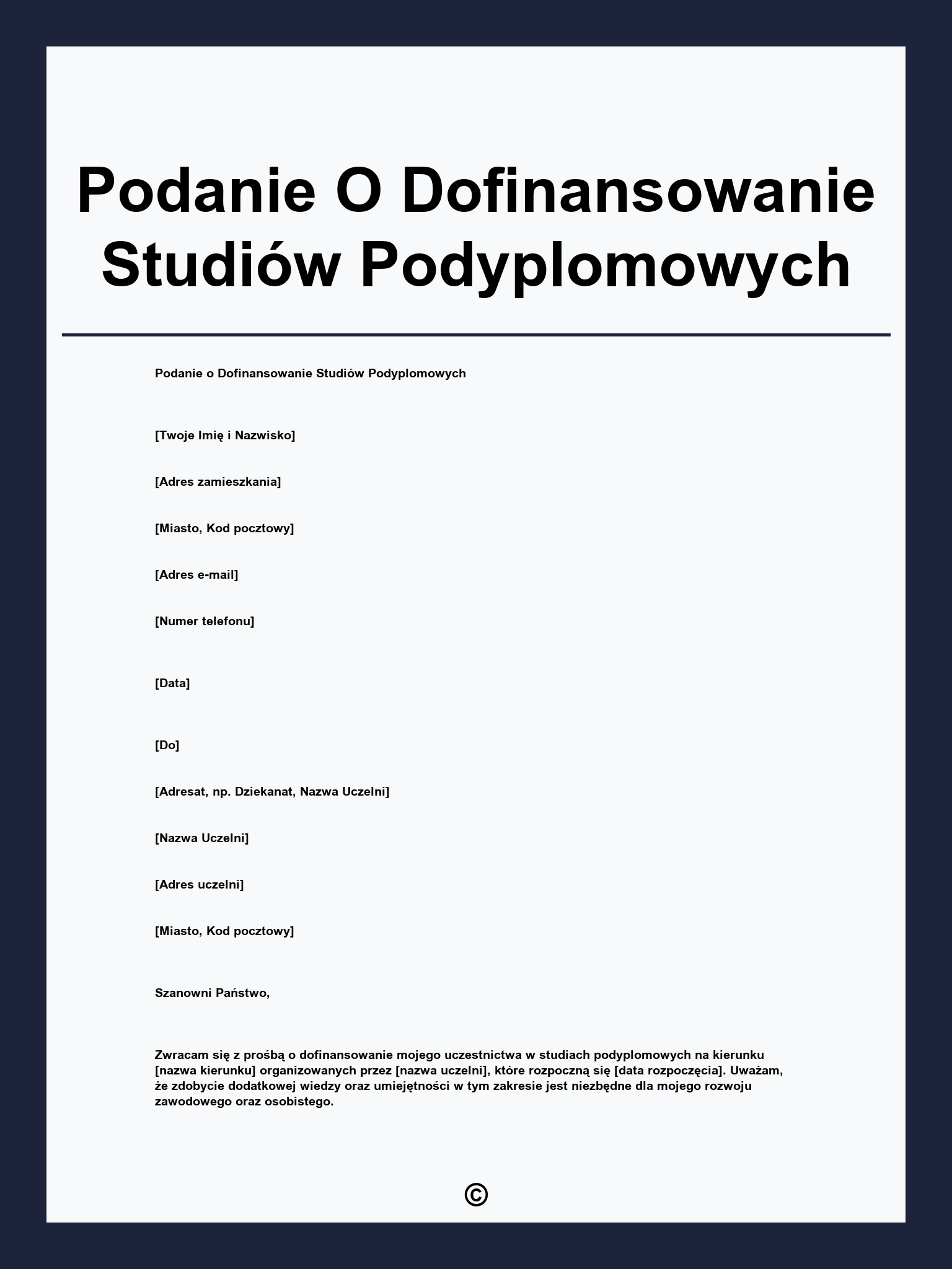 Podanie O Dofinansowanie Studiów Podyplomowych