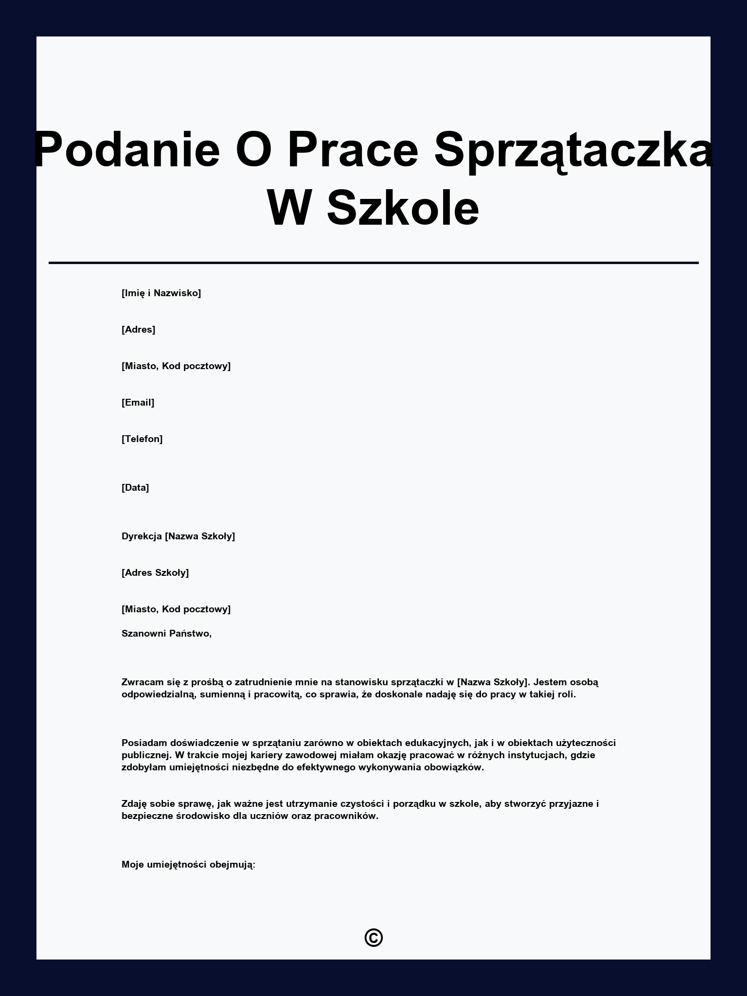 Podanie O Prace Sprzątaczka W Szkole
