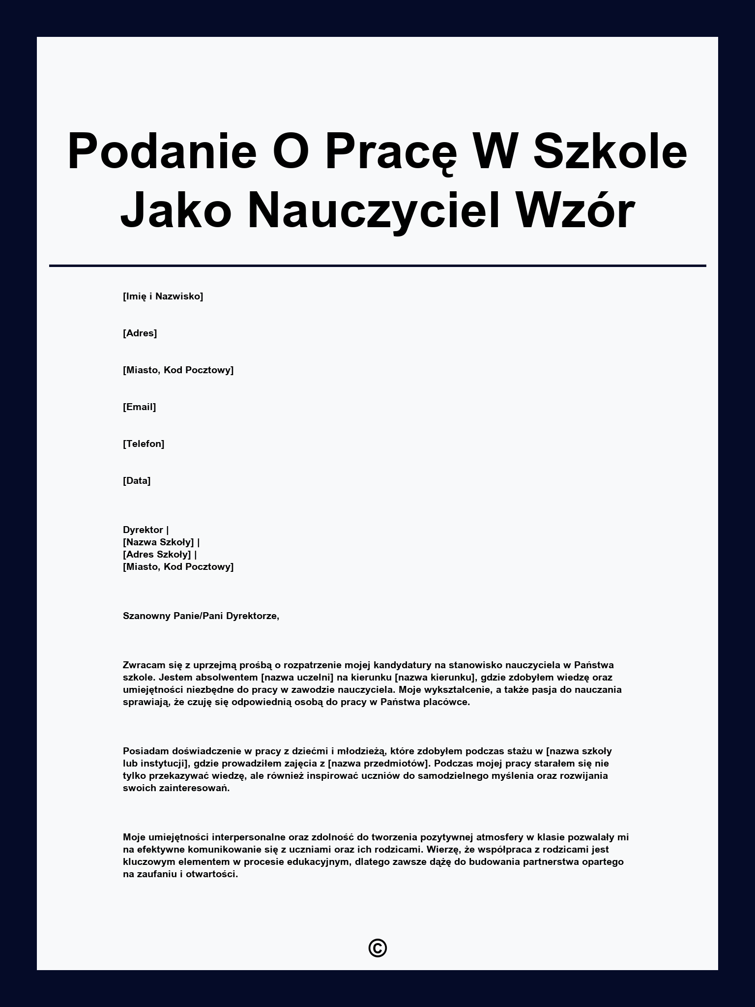 Podanie O Pracę W Szkole Jako Nauczyciel Wzór