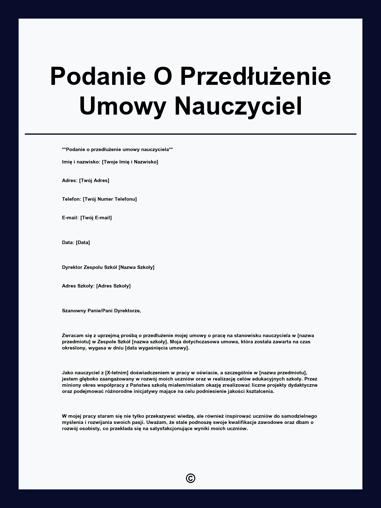 Podanie O Przedłużenie Umowy Nauczyciel