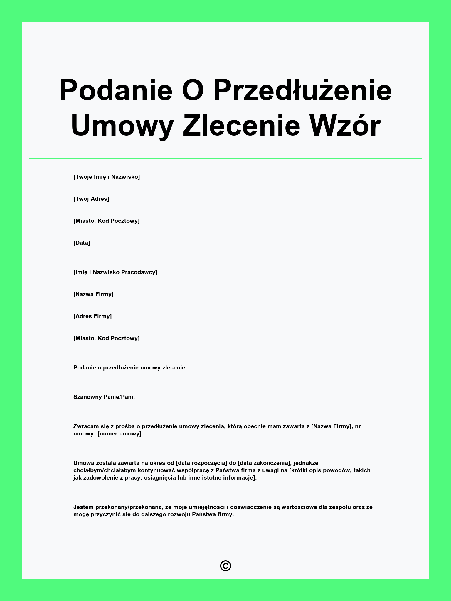 Podanie O Przedłużenie Umowy Zlecenie Wzór