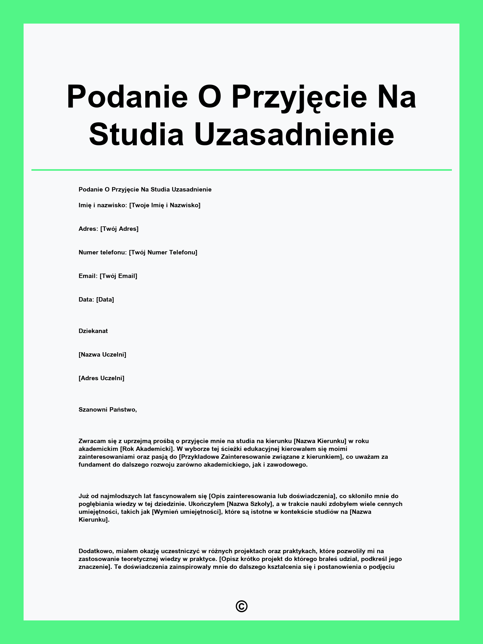 Podanie O Przyjęcie Na Studia Uzasadnienie