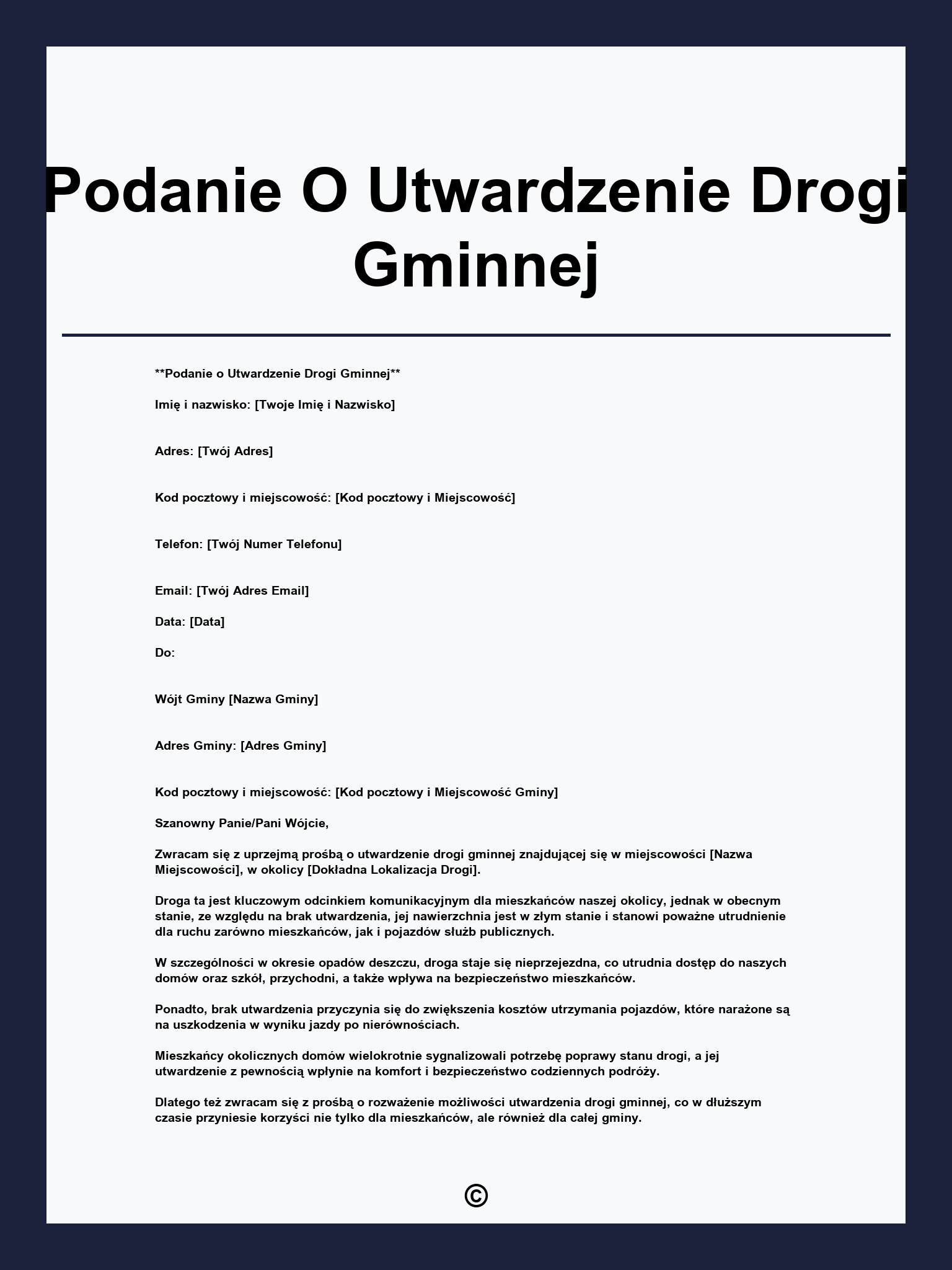 Podanie O Utwardzenie Drogi Gminnej