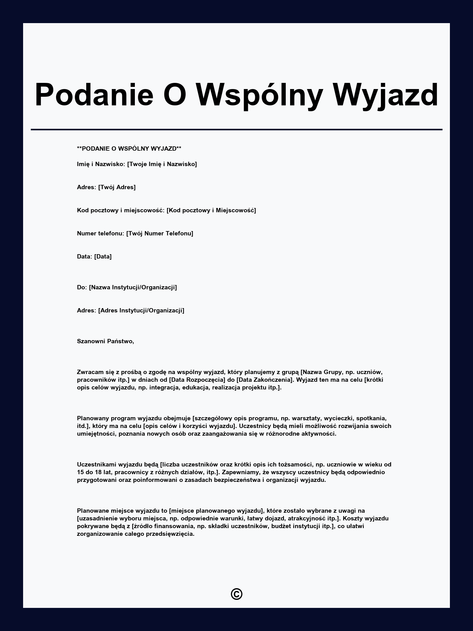 Podanie O Wspólny Wyjazd