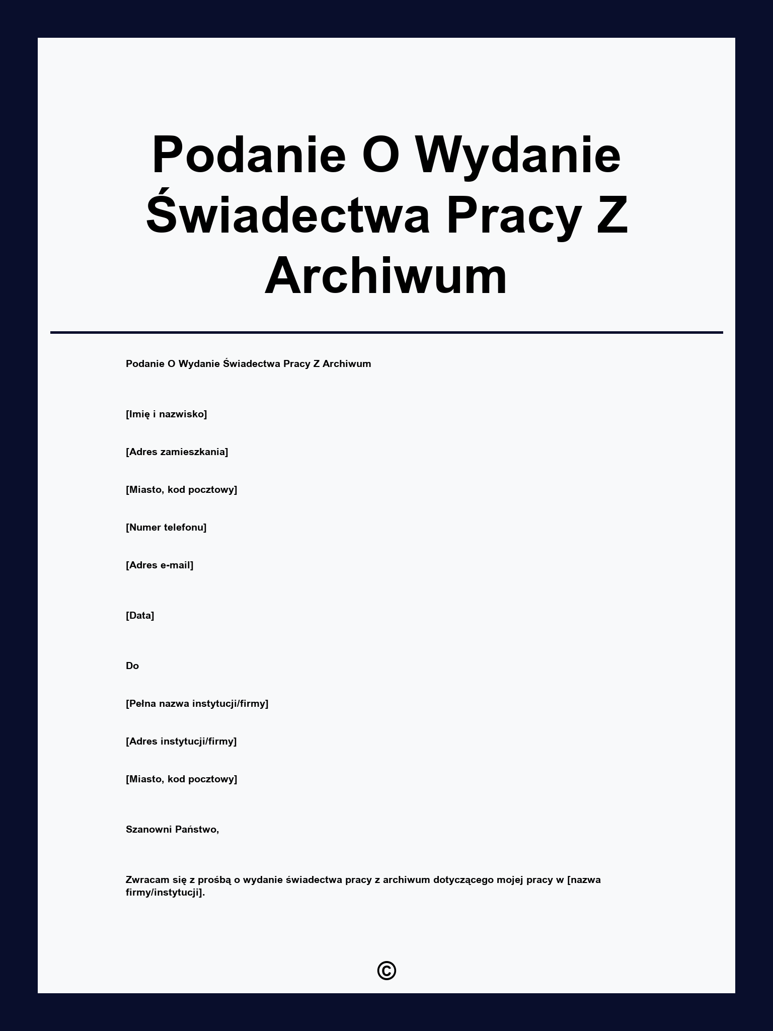 Podanie O Wydanie Świadectwa Pracy Z Archiwum