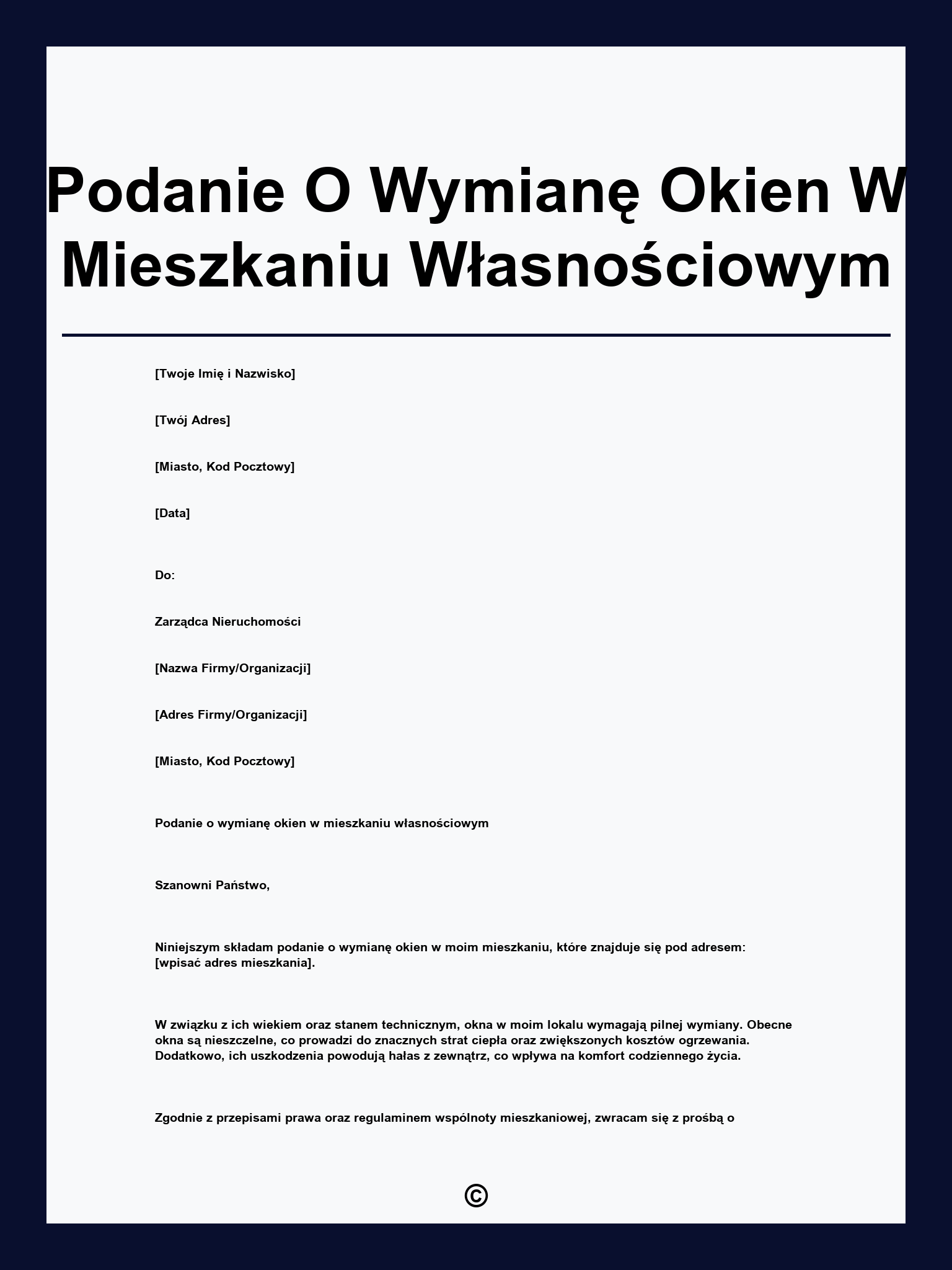 Podanie O Wymianę Okien W Mieszkaniu Własnościowym