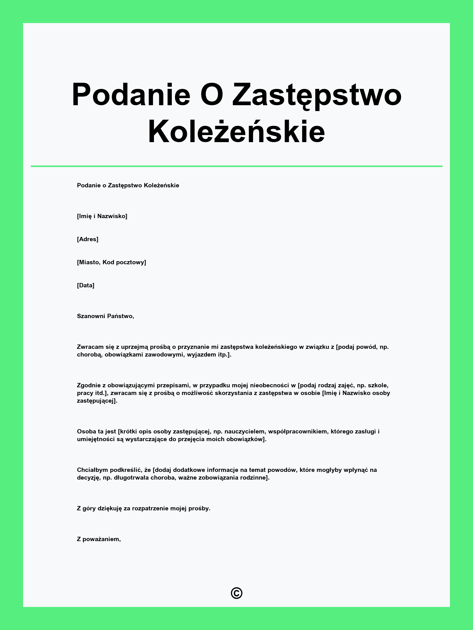 Podanie O Zastępstwo Koleżeńskie
