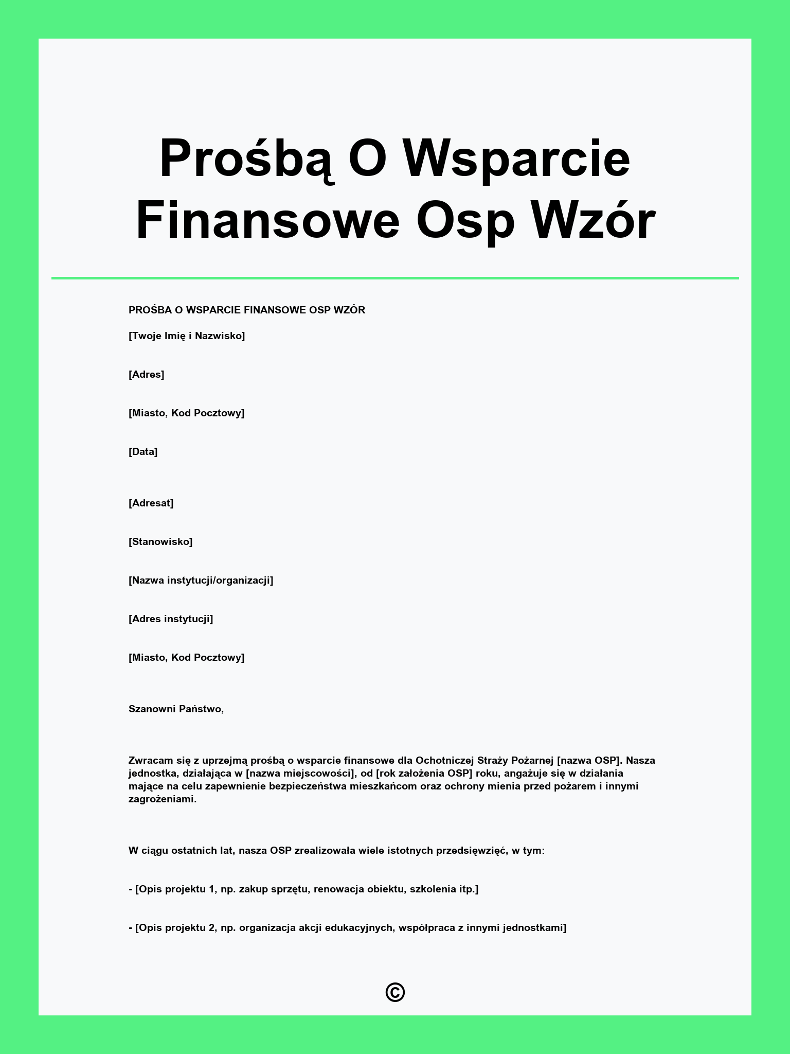 Prośbą O Wsparcie Finansowe Osp Wzór