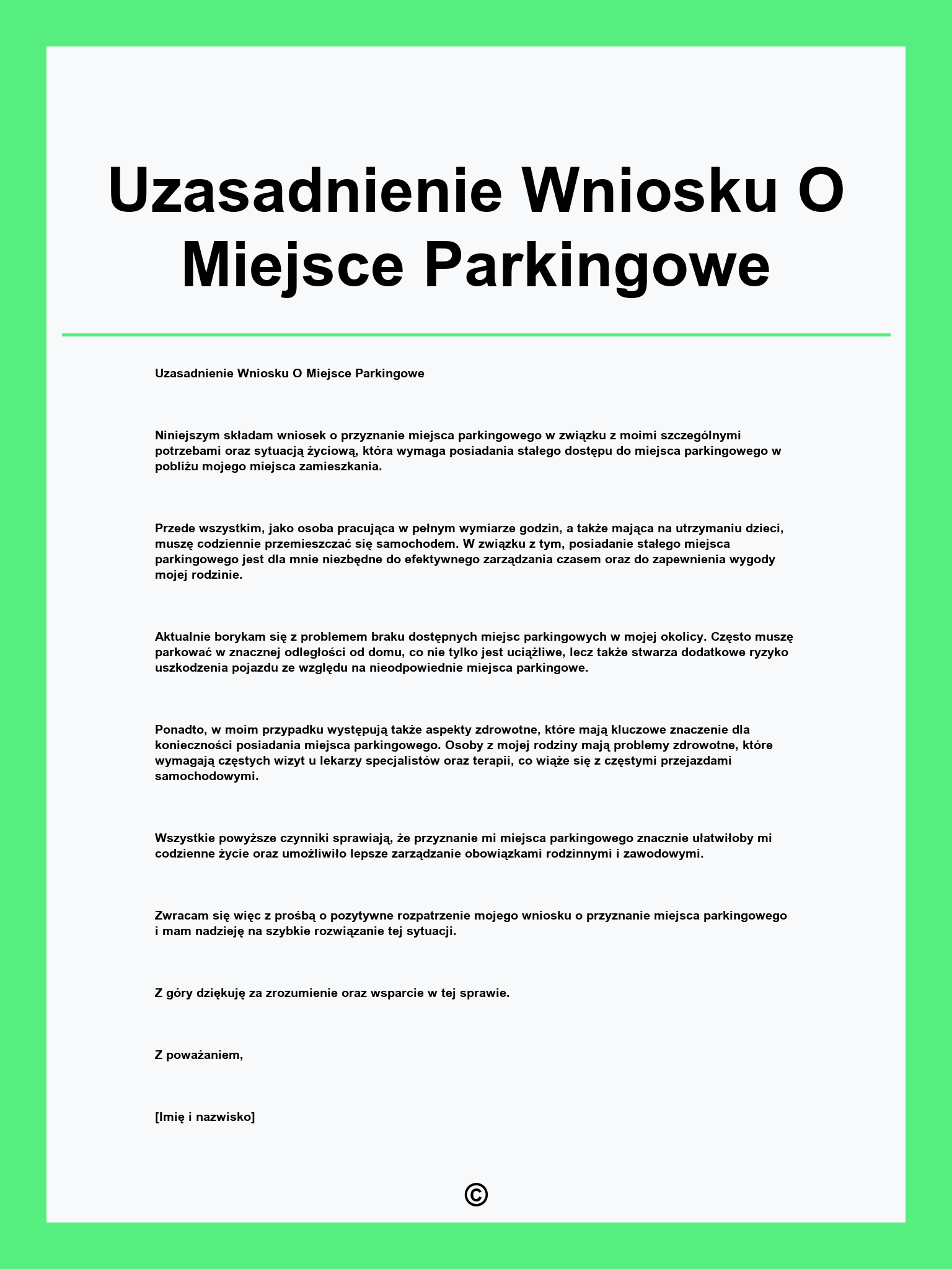 Uzasadnienie Wniosku O Miejsce Parkingowe