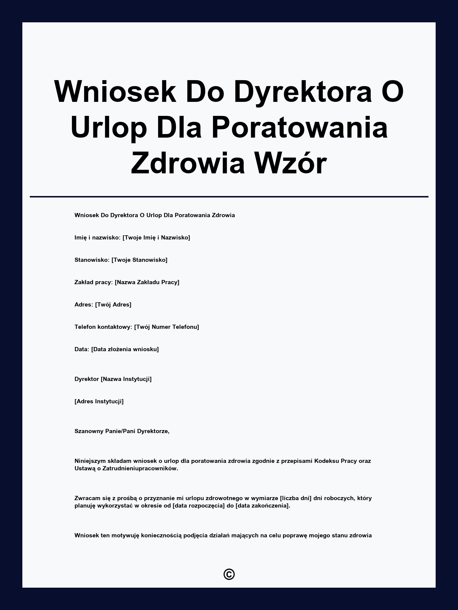 Wniosek Do Dyrektora O Urlop Dla Poratowania Zdrowia Wzór