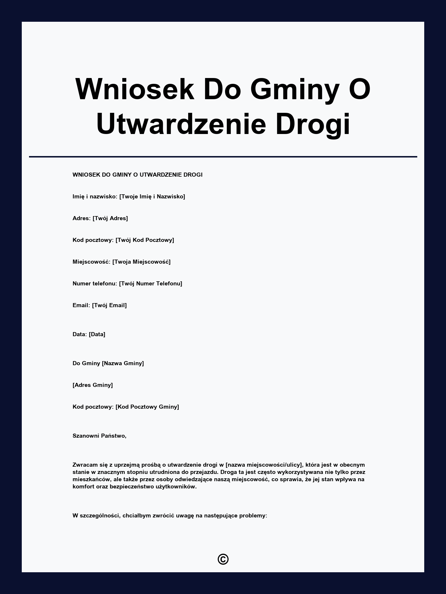Wniosek Do Gminy O Utwardzenie Drogi