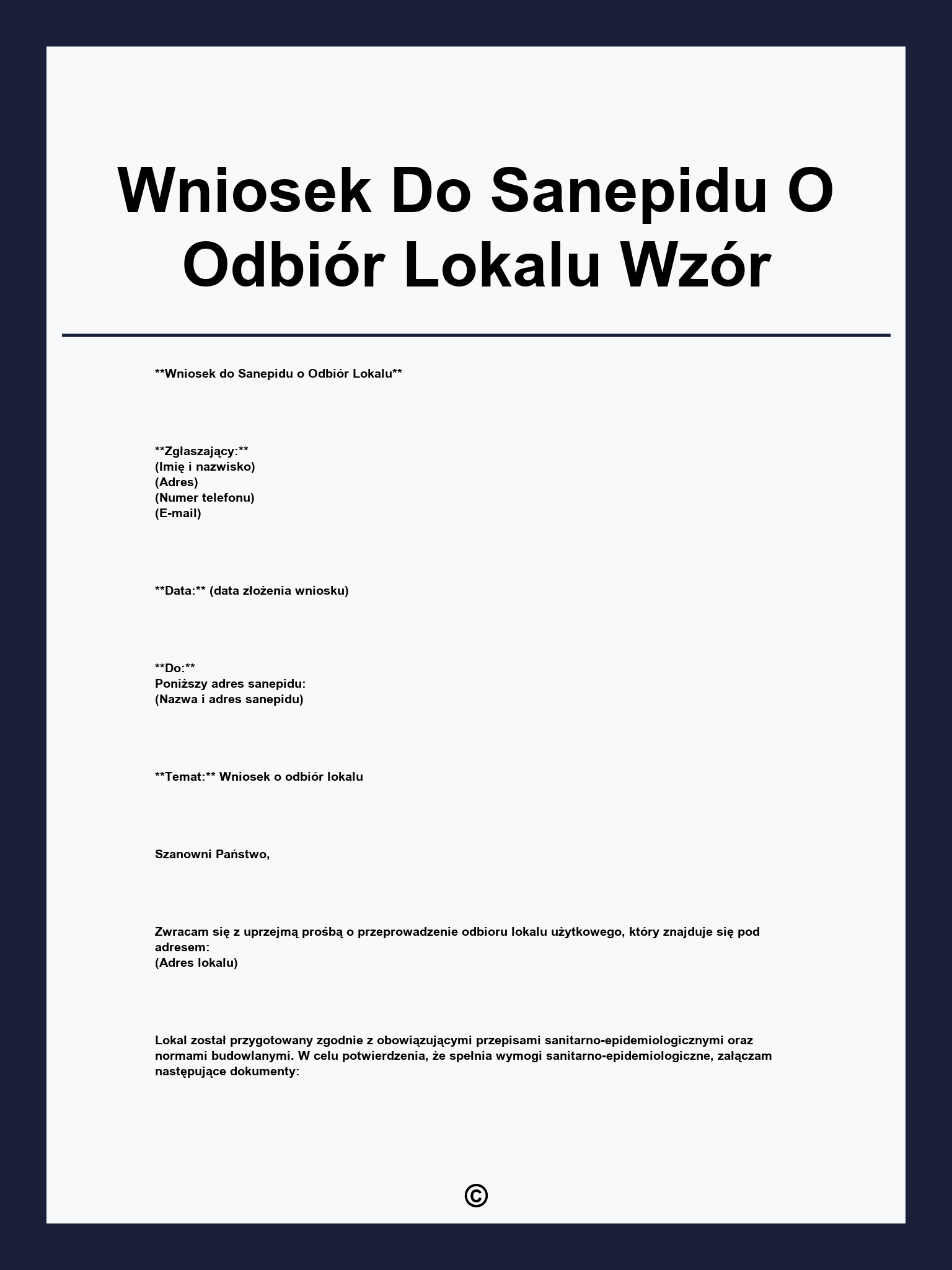 Wniosek Do Sanepidu O Odbiór Lokalu Wzór