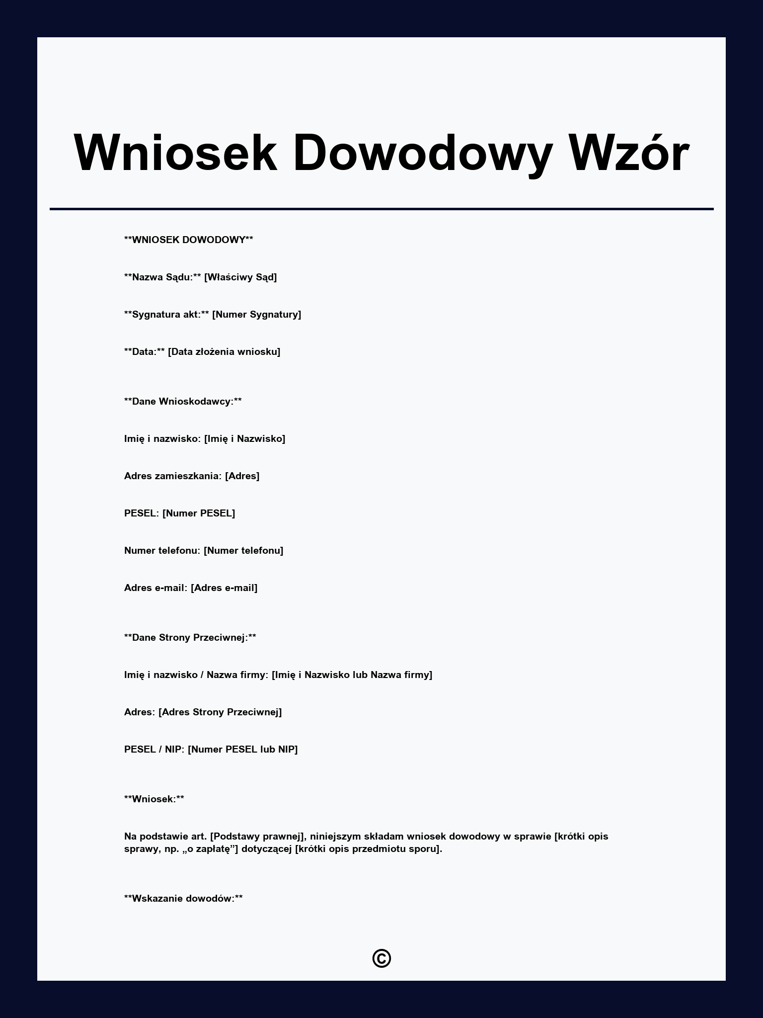 Wniosek Dowodowy Wzór