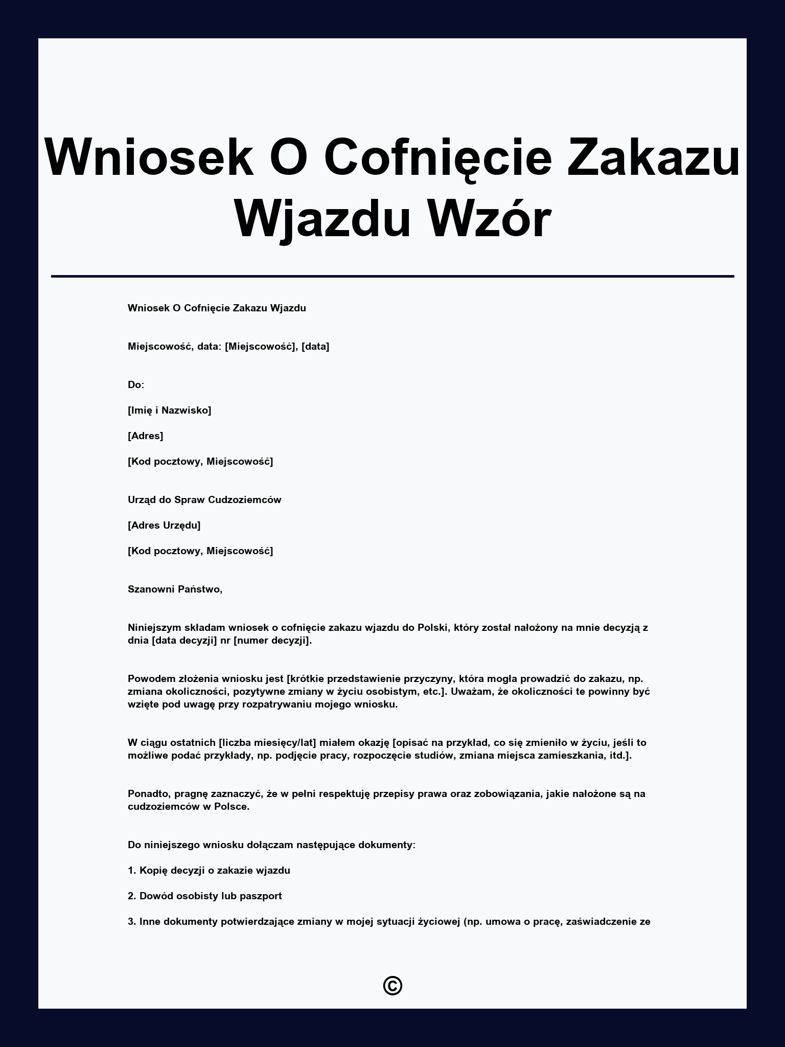 Wniosek O Cofnięcie Zakazu Wjazdu Wzór