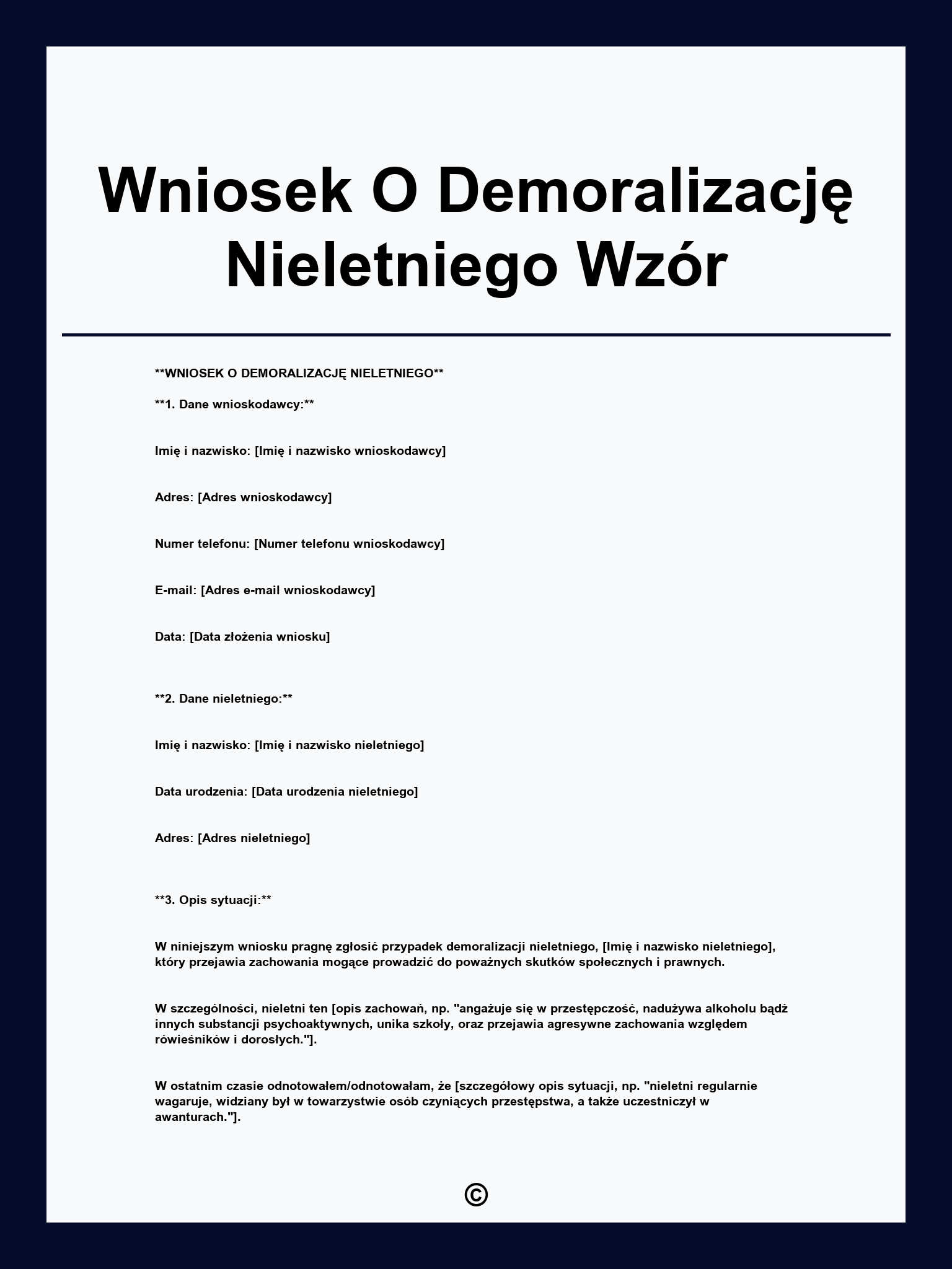 Wniosek O Demoralizację Nieletniego Wzór