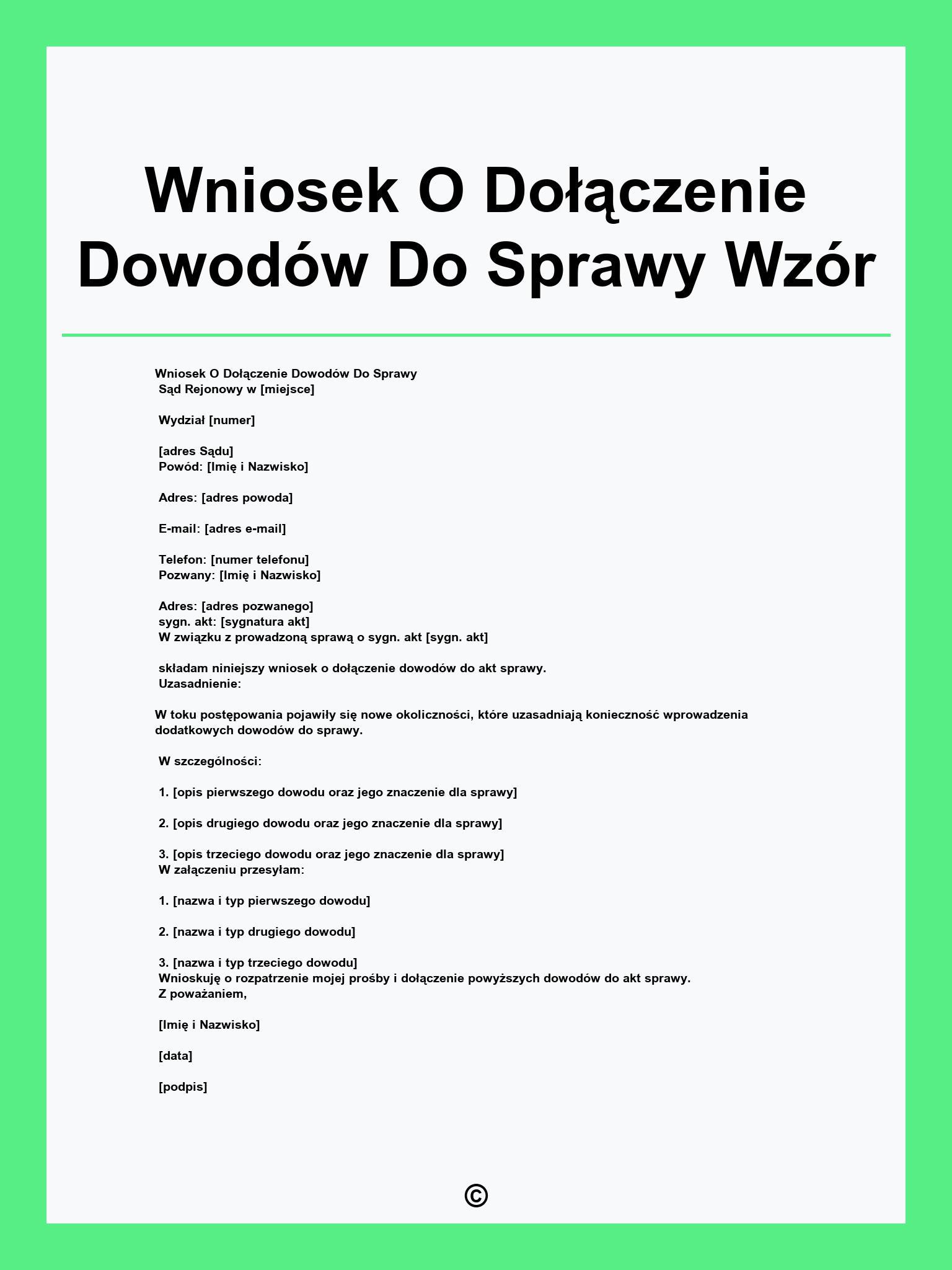 Wniosek O Dołączenie Dowodów Do Sprawy Wzór