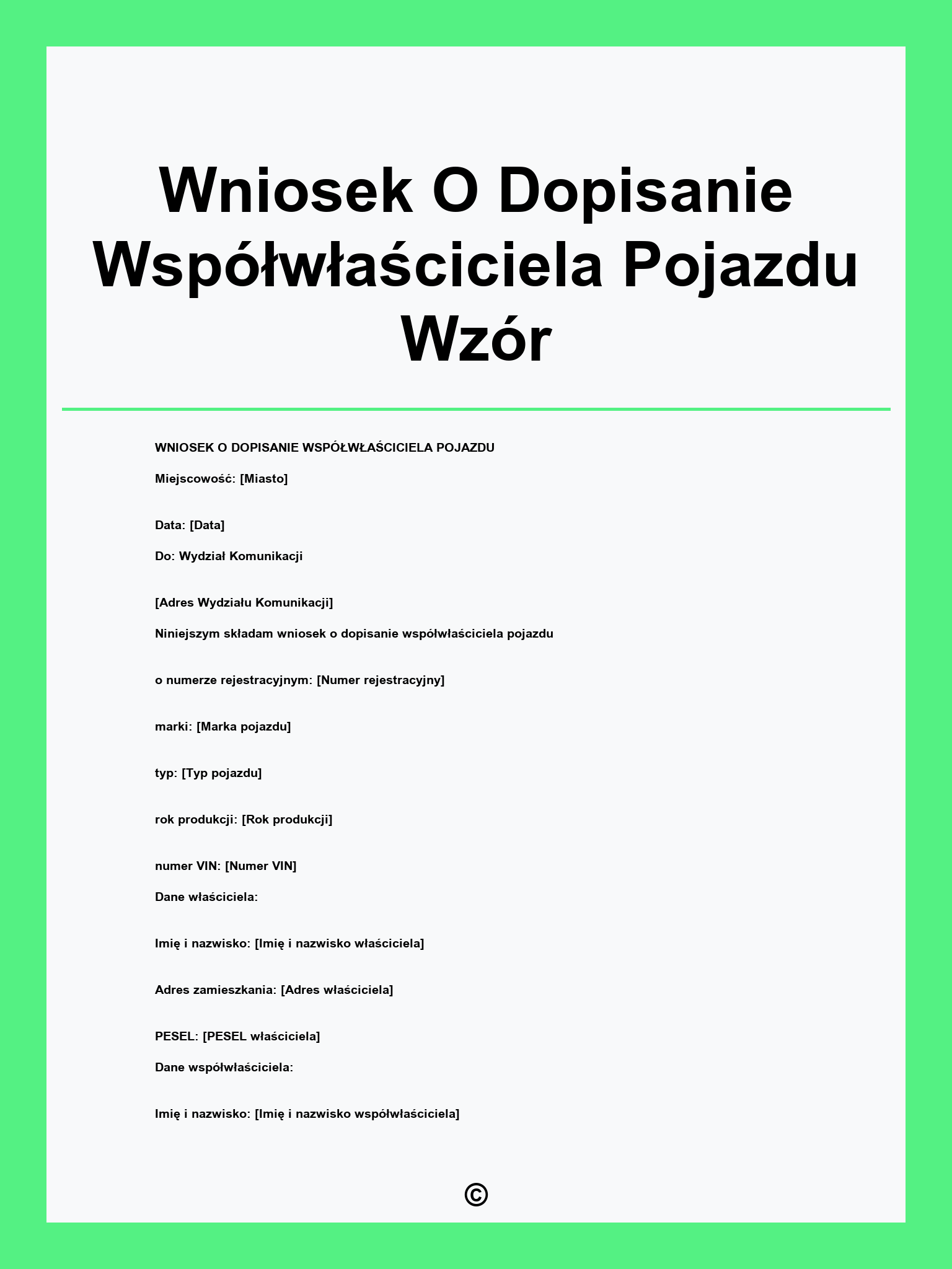 Wniosek O Dopisanie Współwłaściciela Pojazdu Wzór