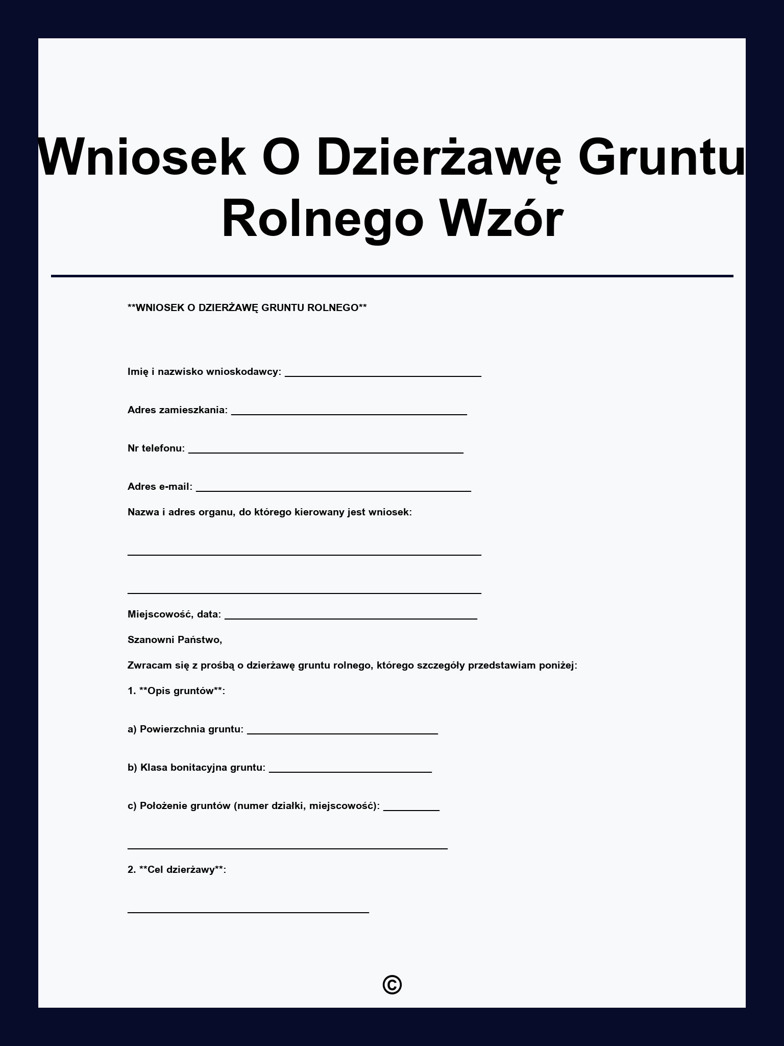 Wniosek O Dzierżawę Gruntu Rolnego Wzór