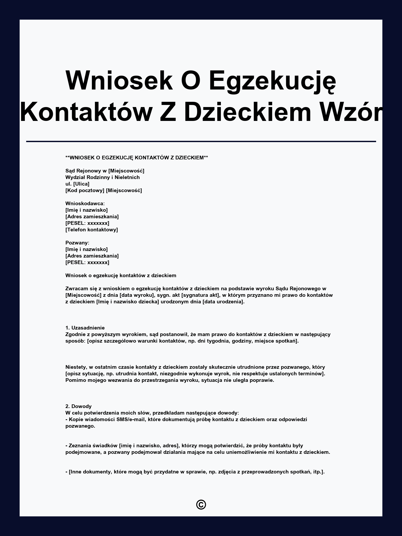 Wniosek O Egzekucję Kontaktów Z Dzieckiem Wzór