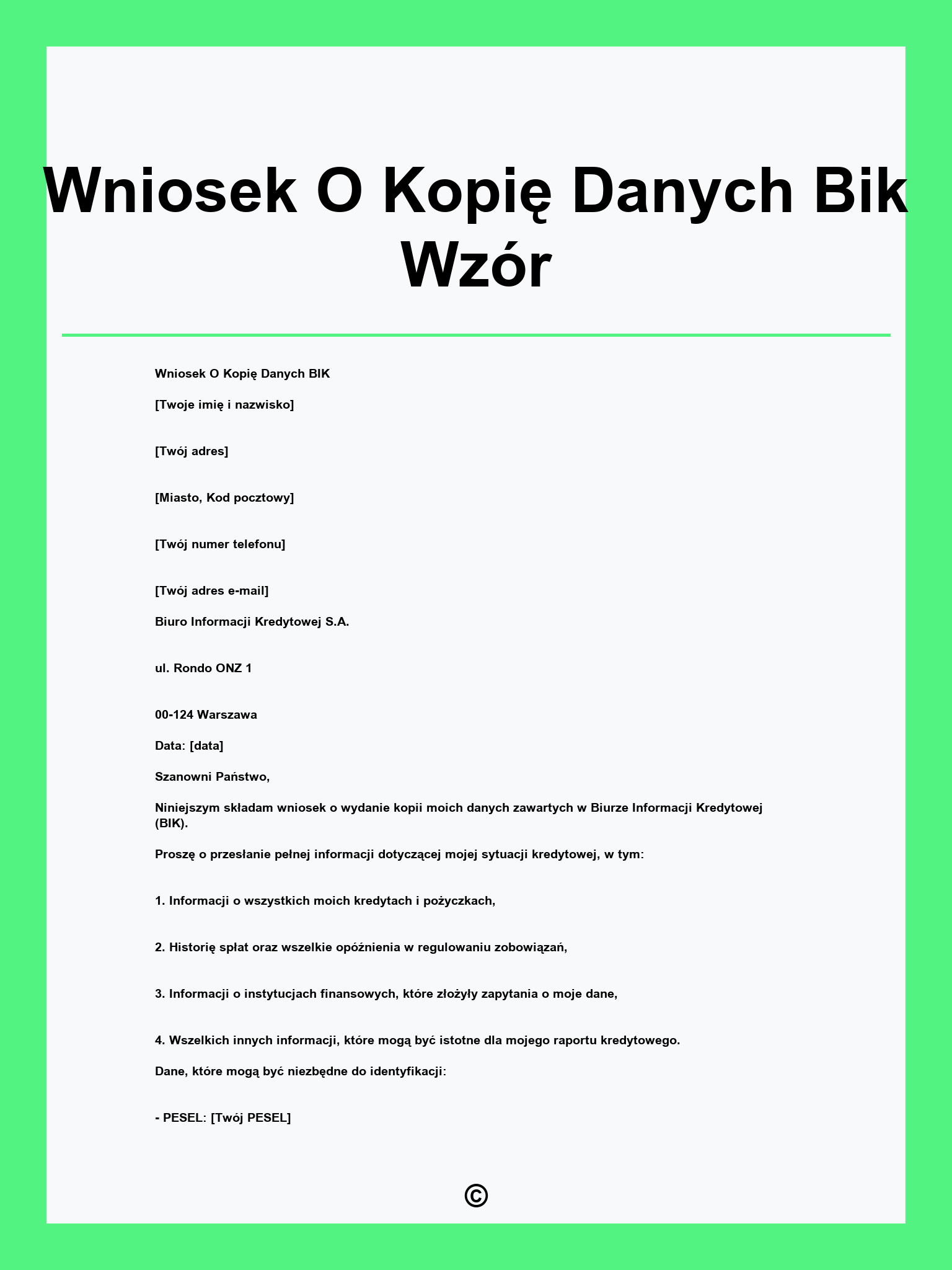 Wniosek O Kopię Danych Bik Wzór