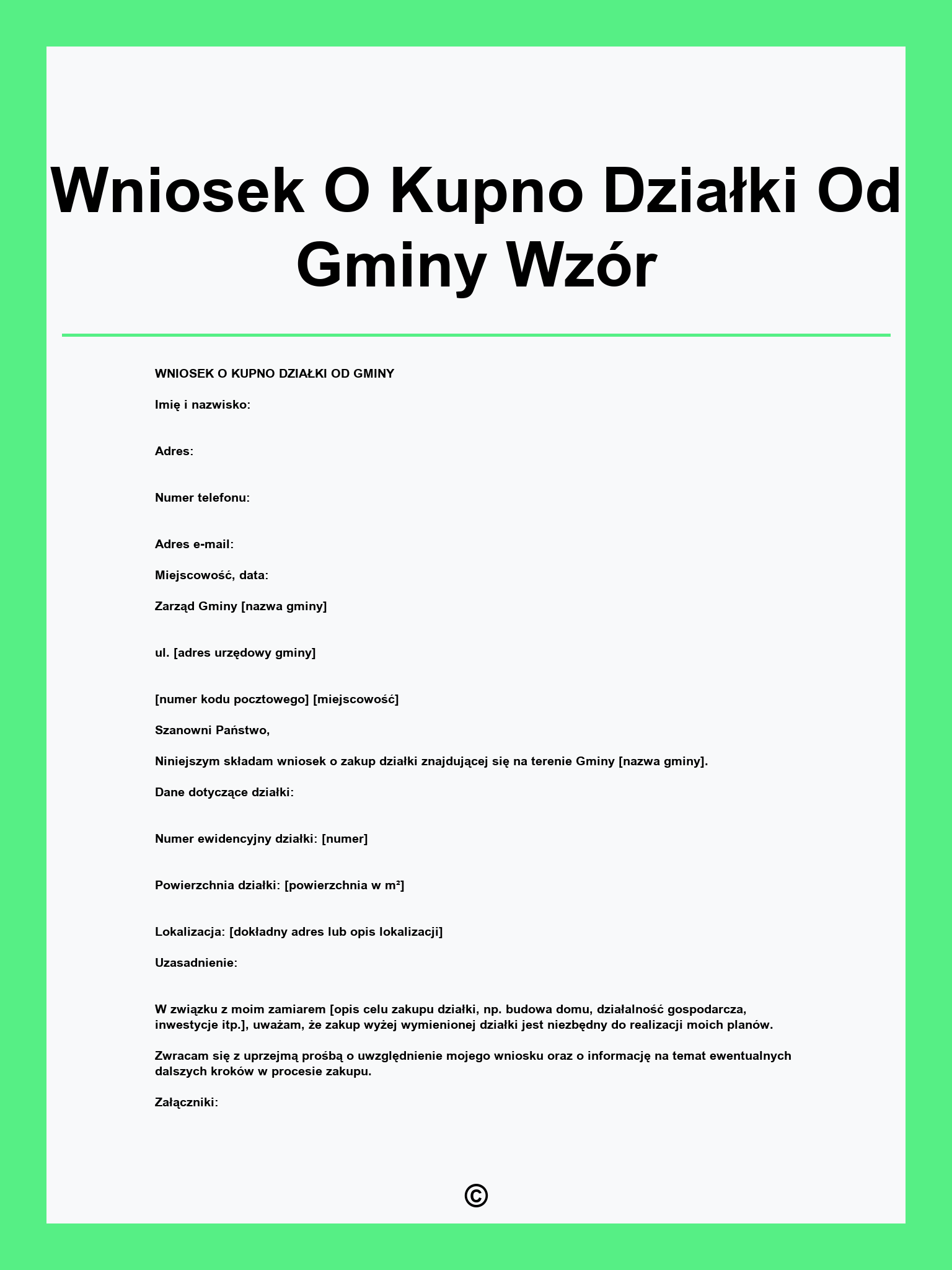 Wniosek O Kupno Działki Od Gminy Wzór