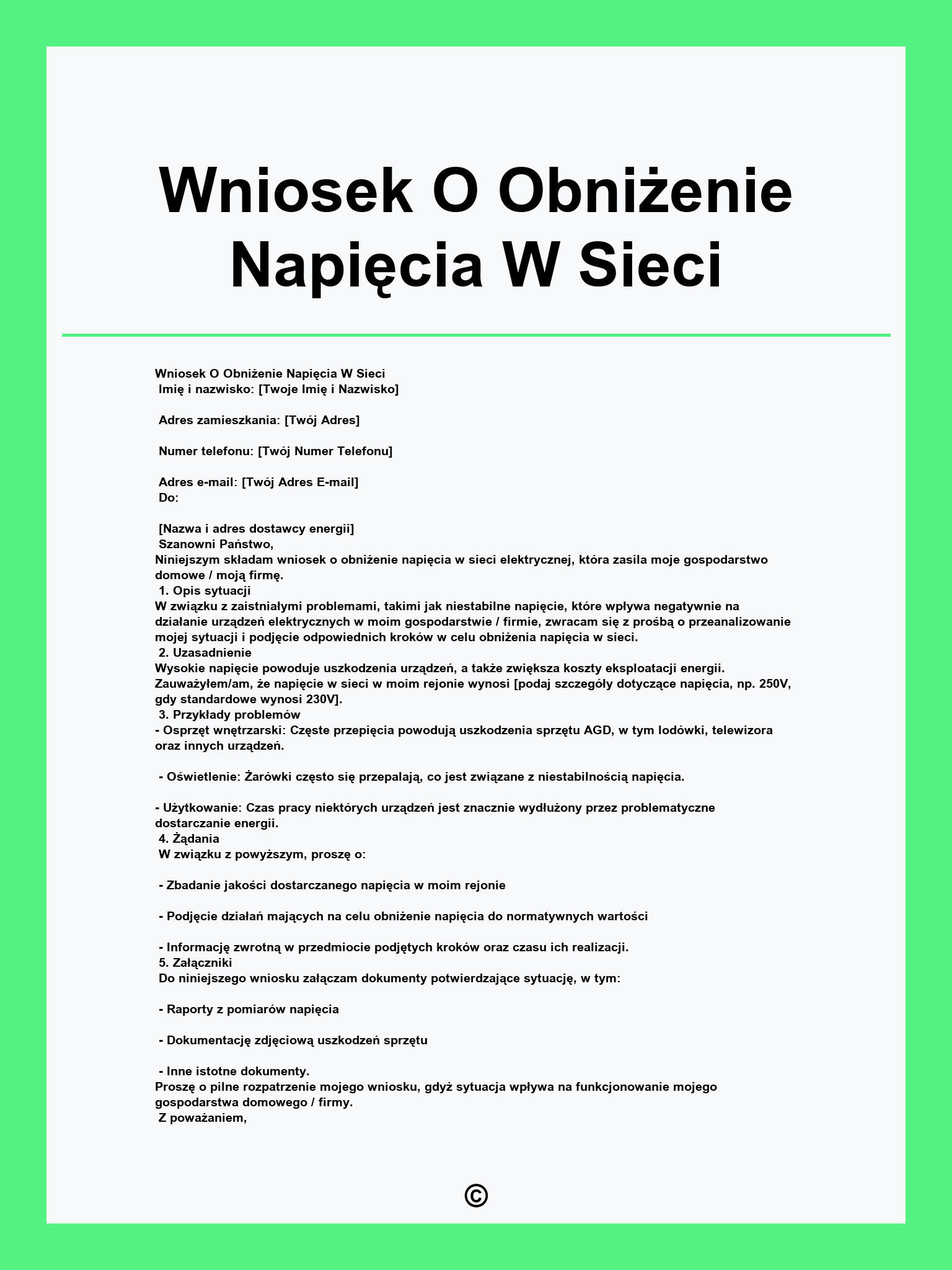 Wniosek O Obniżenie Napięcia W Sieci
