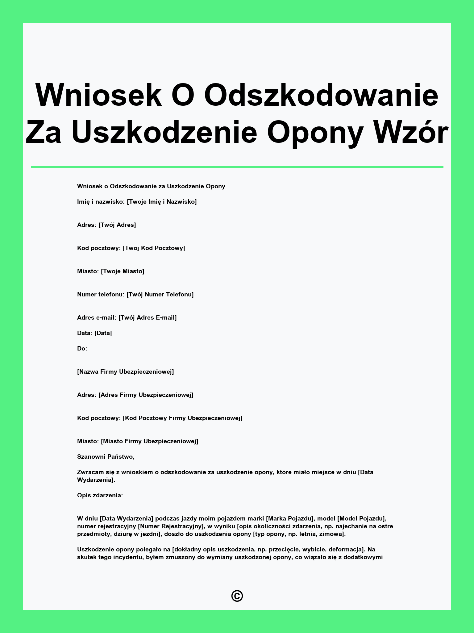 Wniosek O Odszkodowanie Za Uszkodzenie Opony Wzór