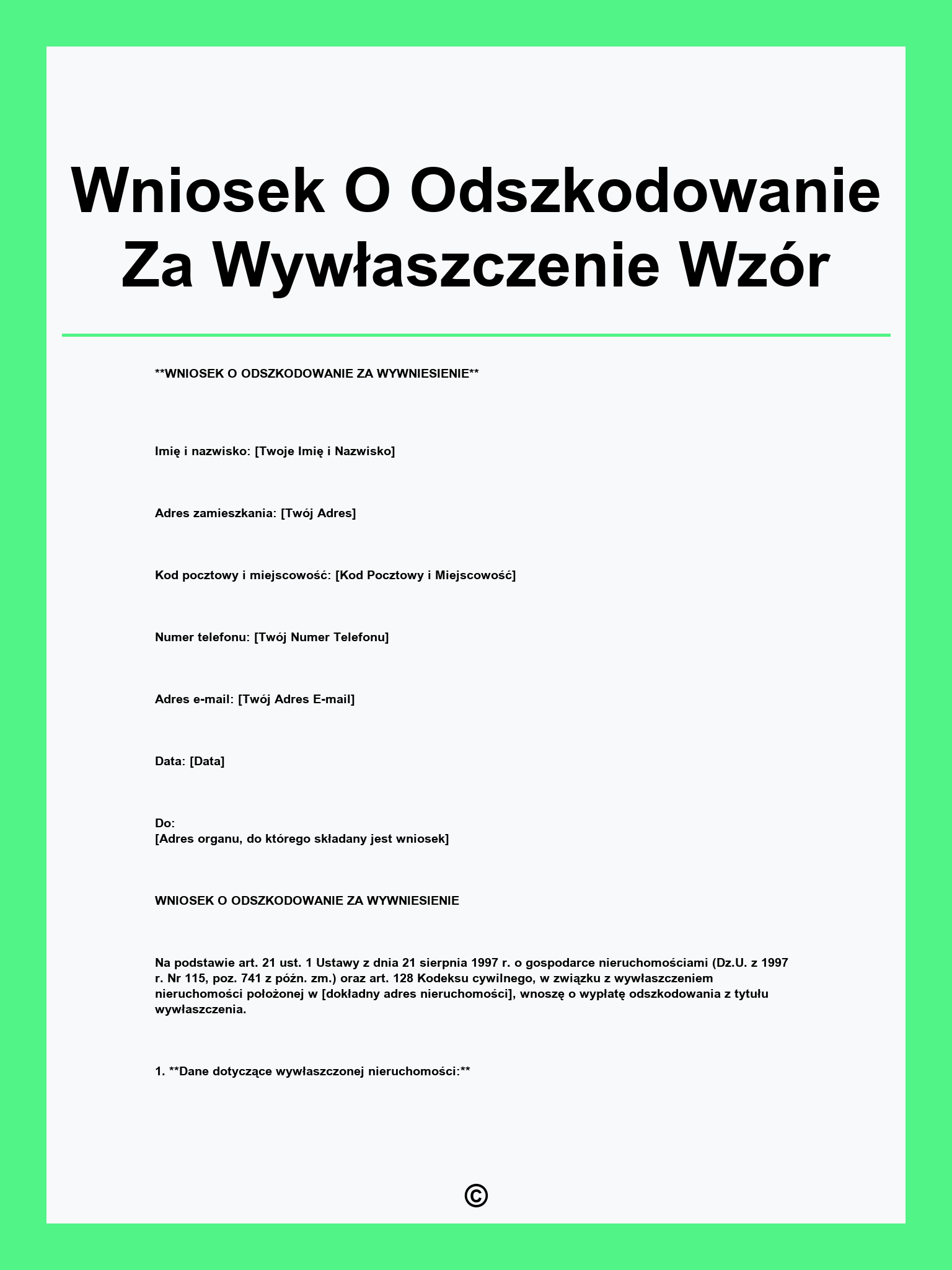 Wniosek O Odszkodowanie Za Wywłaszczenie Wzór