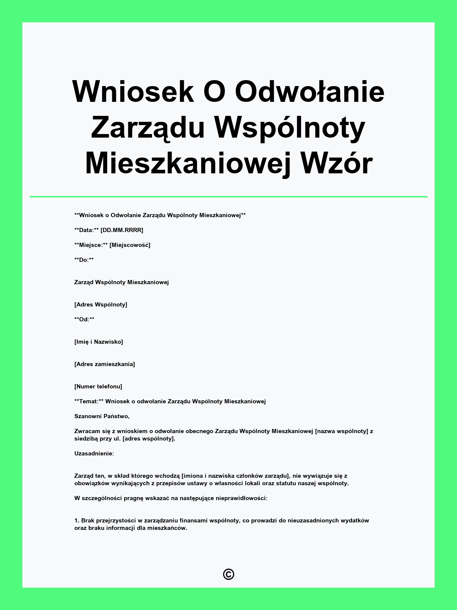 Wniosek O Odwołanie Zarządu Wspólnoty Mieszkaniowej Wzór