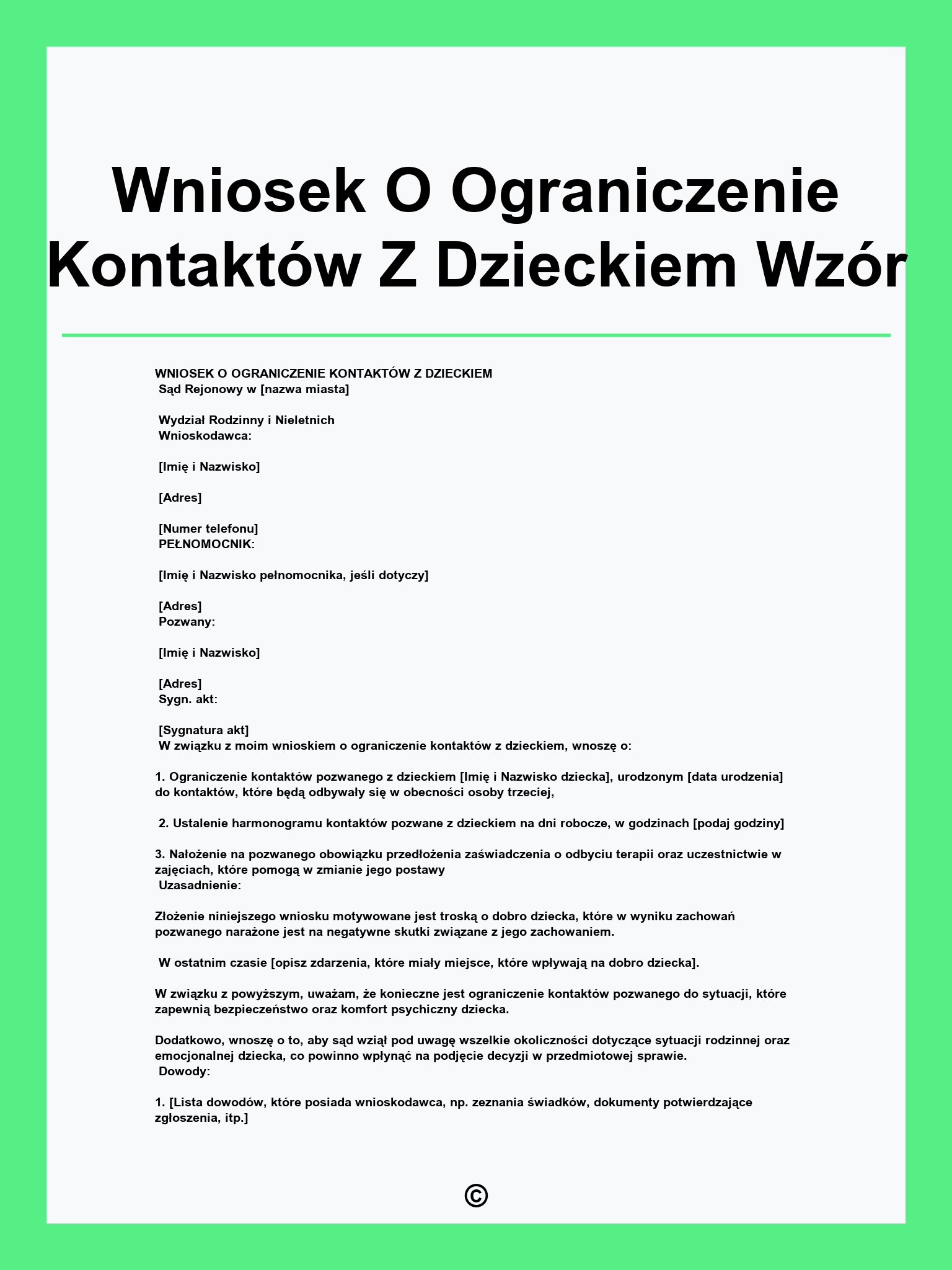 Wniosek O Ograniczenie Kontaktów Z Dzieckiem Wzór