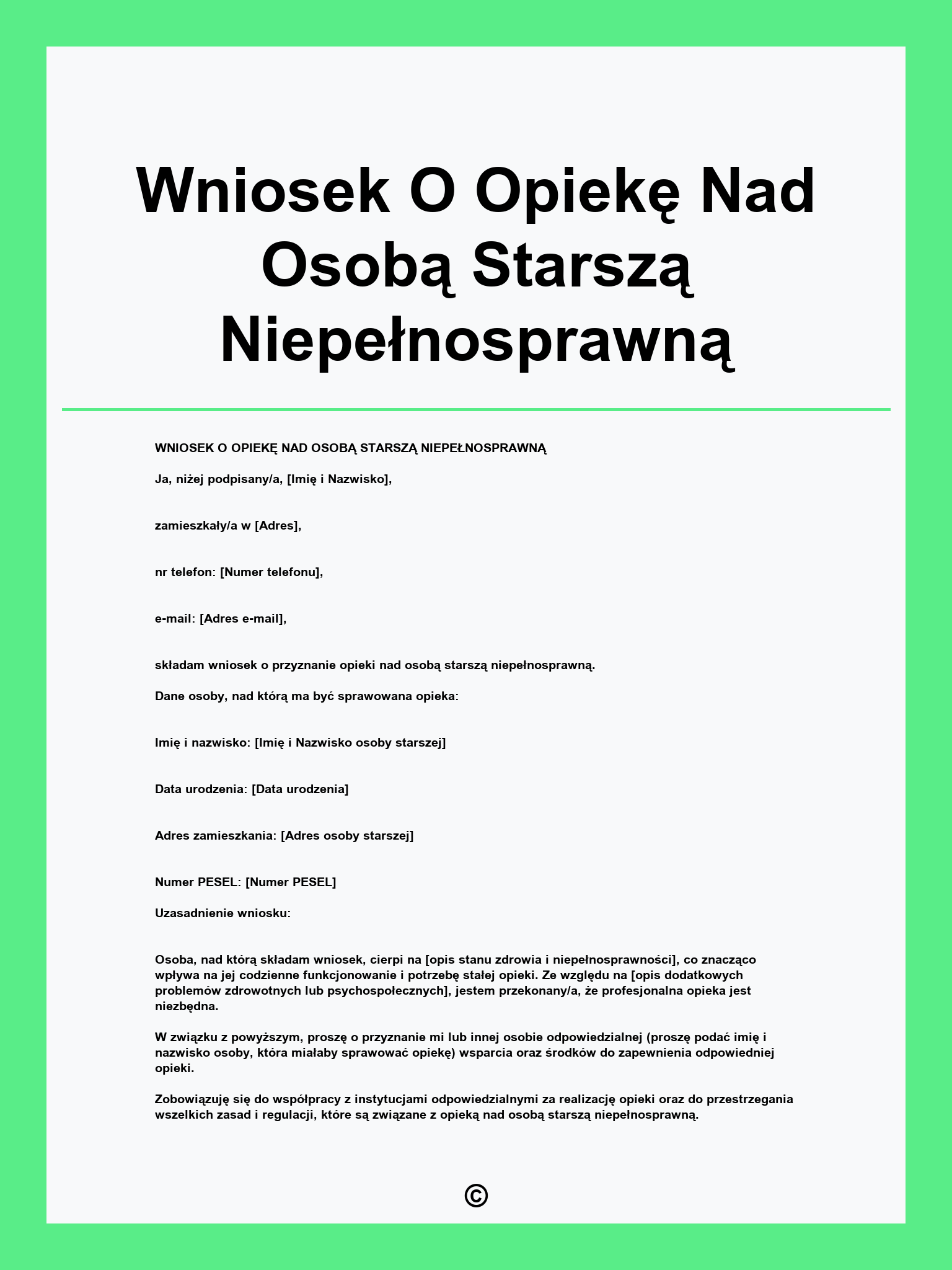 Wniosek O Opiekę Nad Osobą Starszą Niepełnosprawną