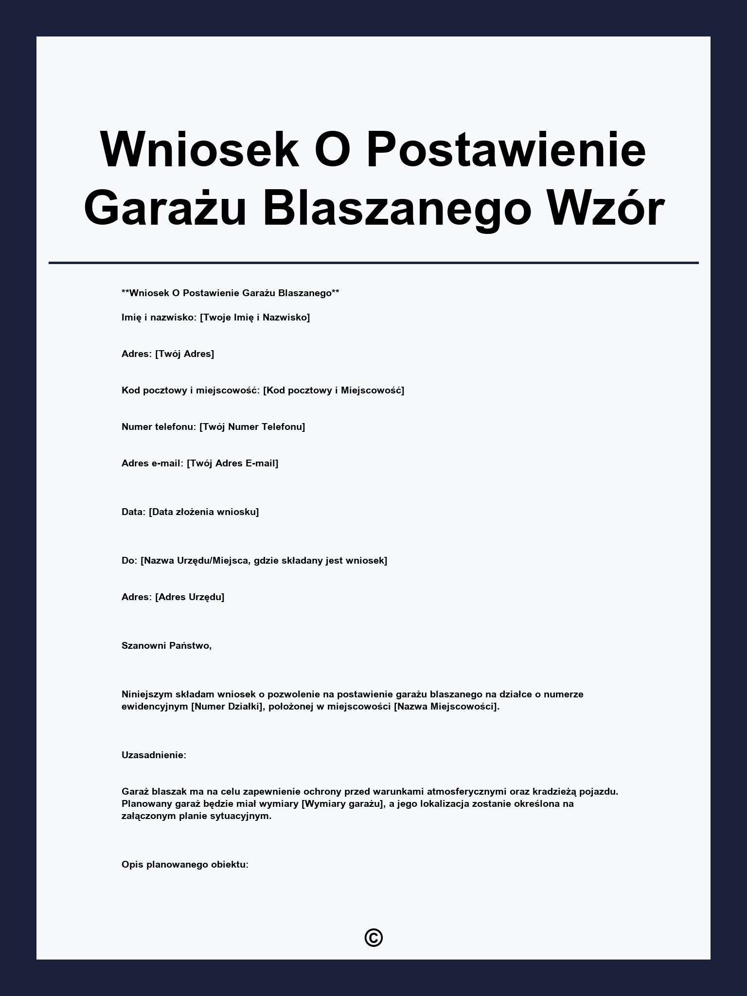 Wniosek O Postawienie Garażu Blaszanego Wzór