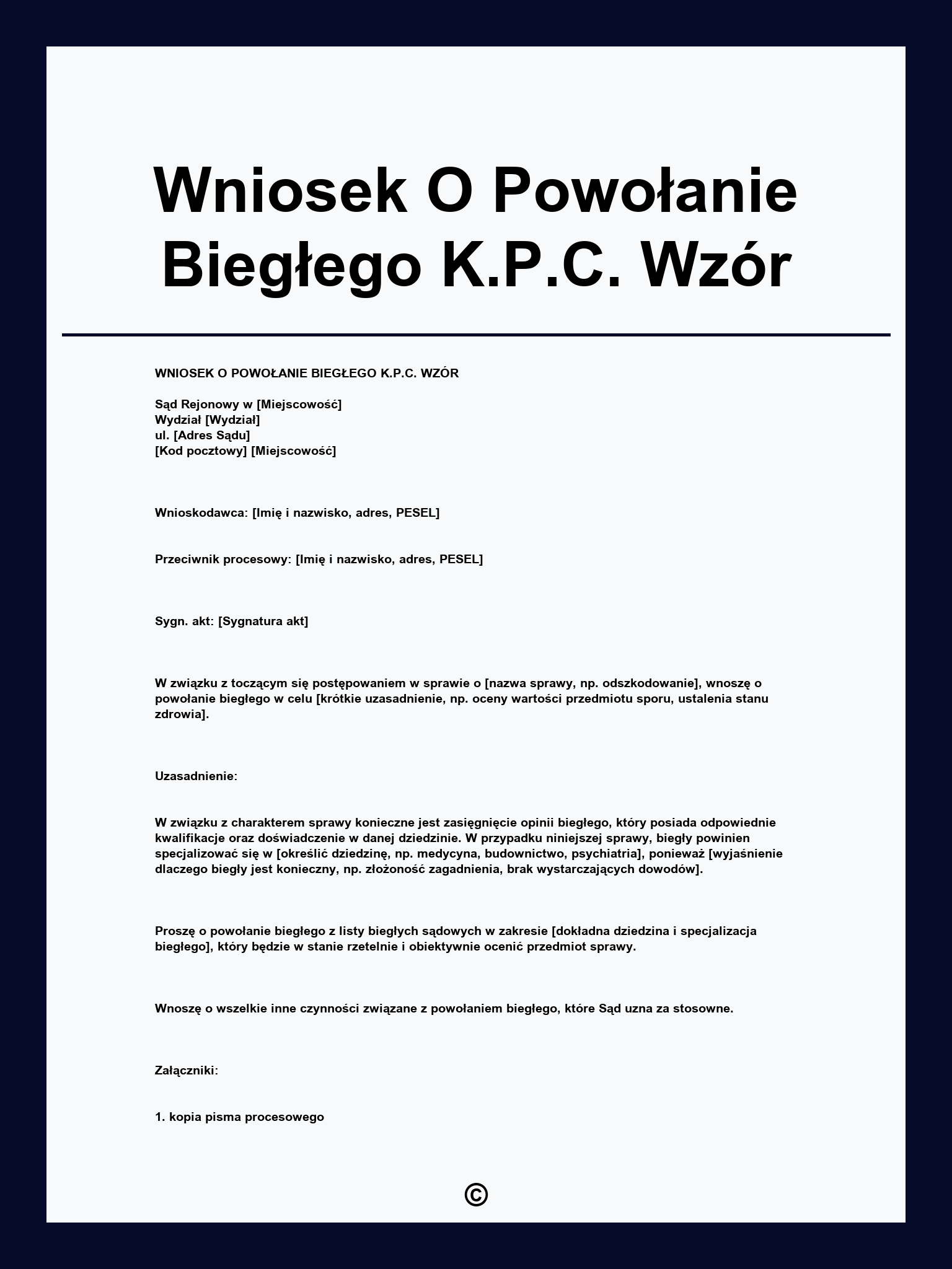 Wniosek O Powołanie Biegłego K.P.C. Wzór