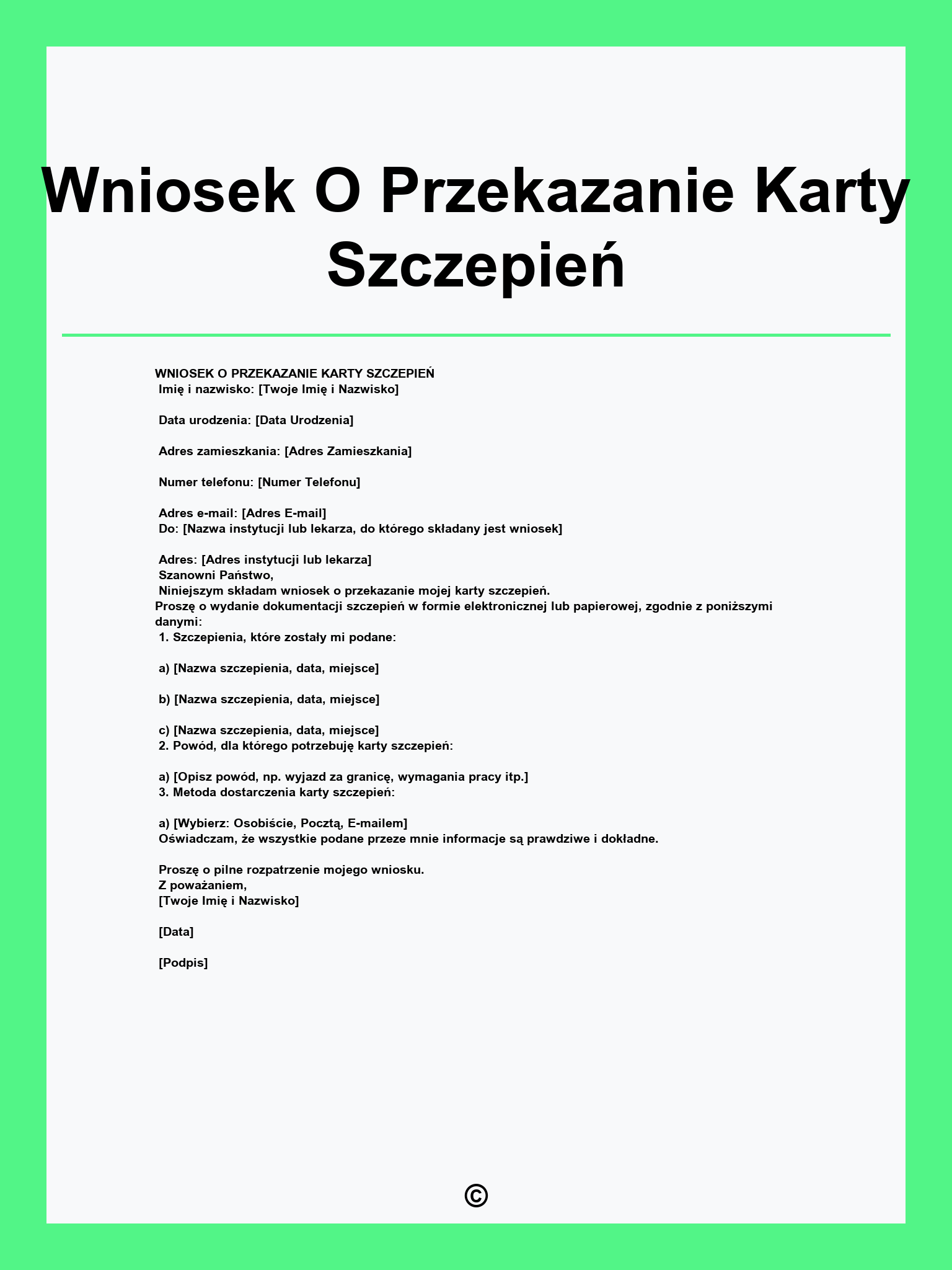 Wniosek O Przekazanie Karty Szczepień