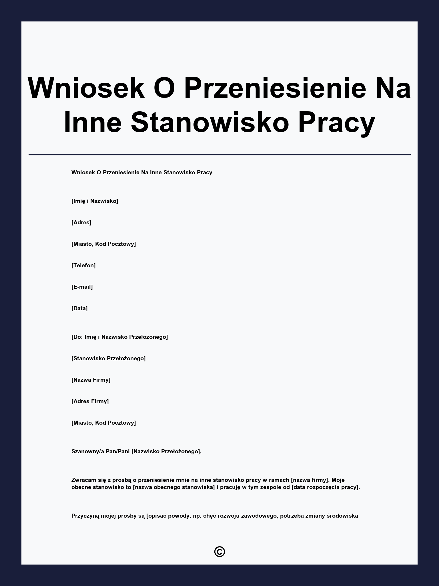 Wniosek O Przeniesienie Na Inne Stanowisko Pracy