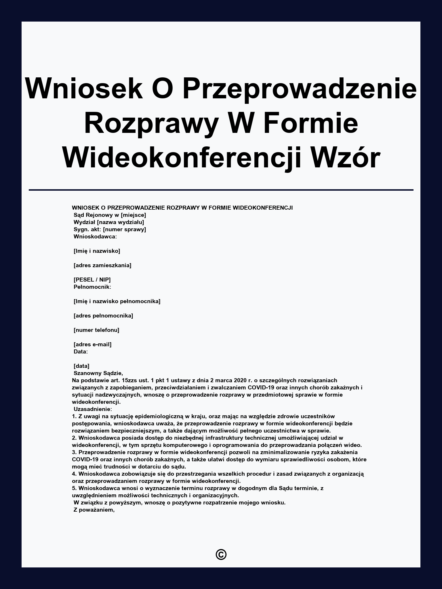 Wniosek O Przeprowadzenie Rozprawy W Formie Wideokonferencji Wzór