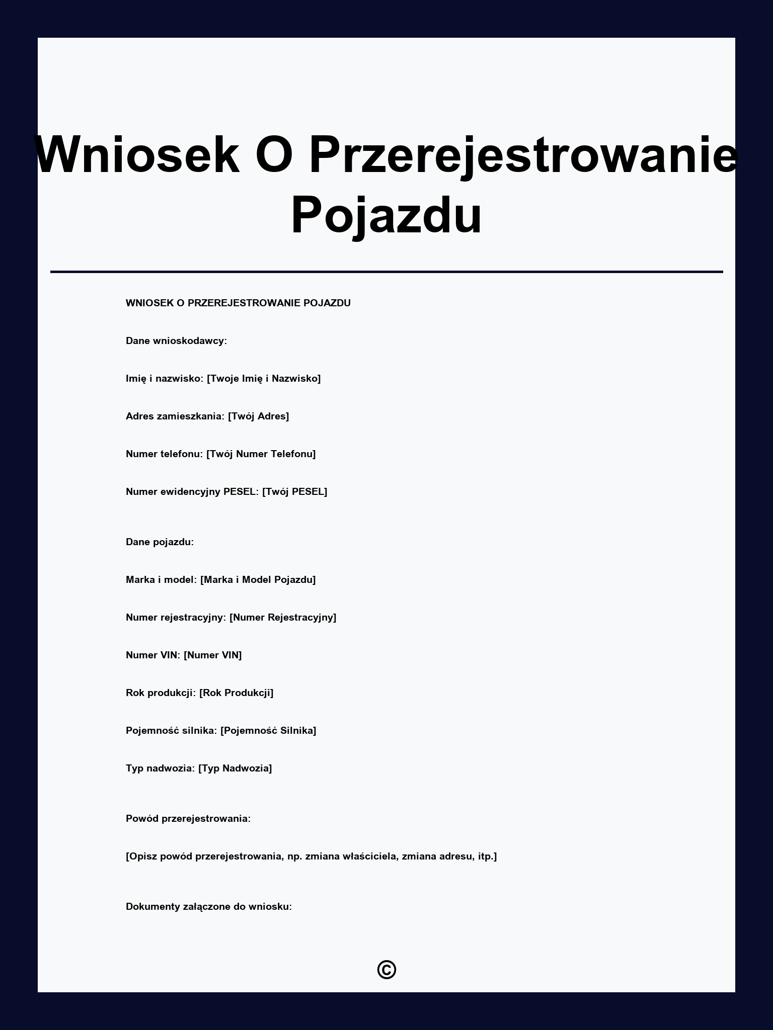 Wniosek O Przerejestrowanie Pojazdu