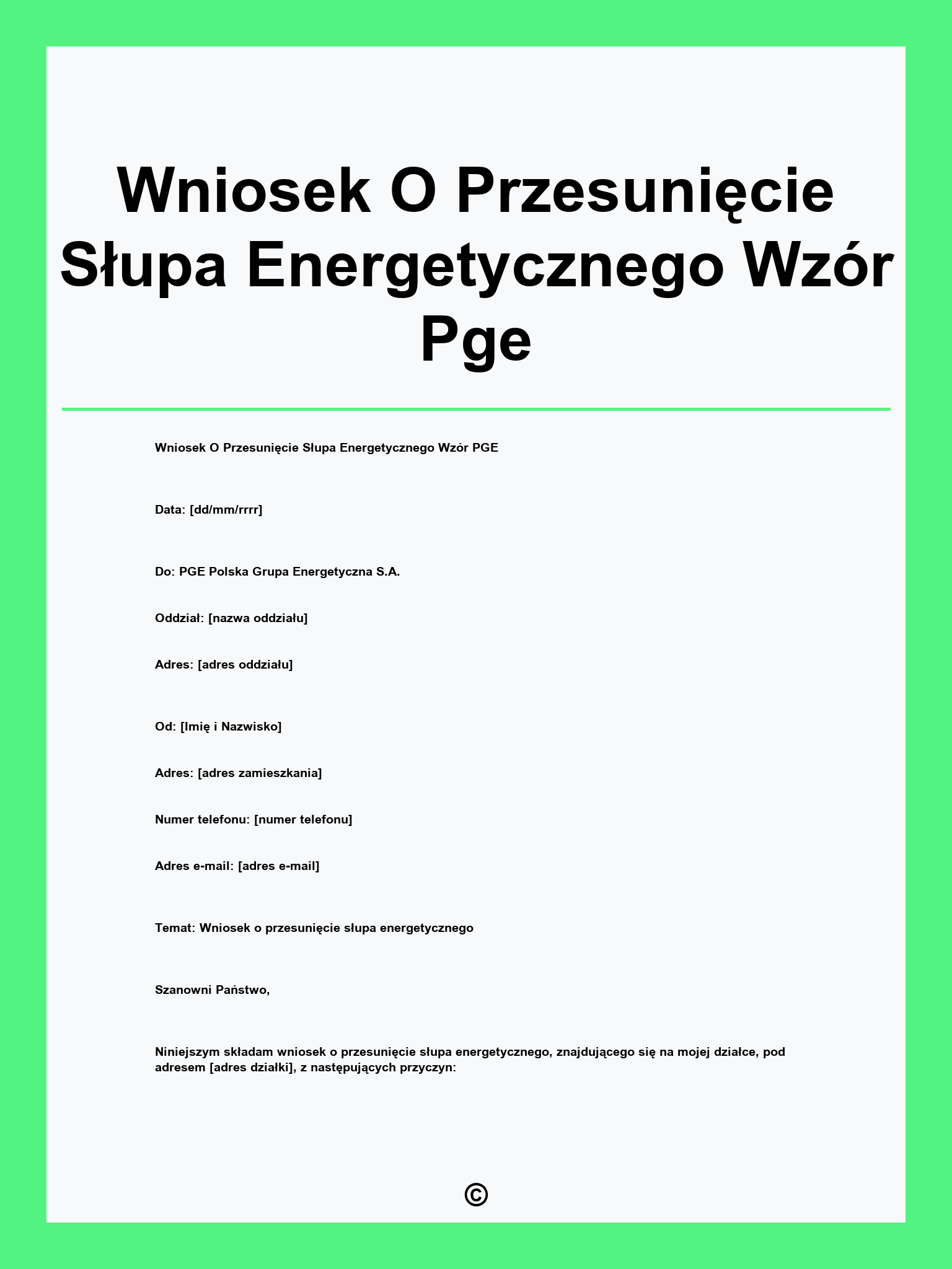 Wniosek O Przesunięcie Słupa Energetycznego Wzór Pge