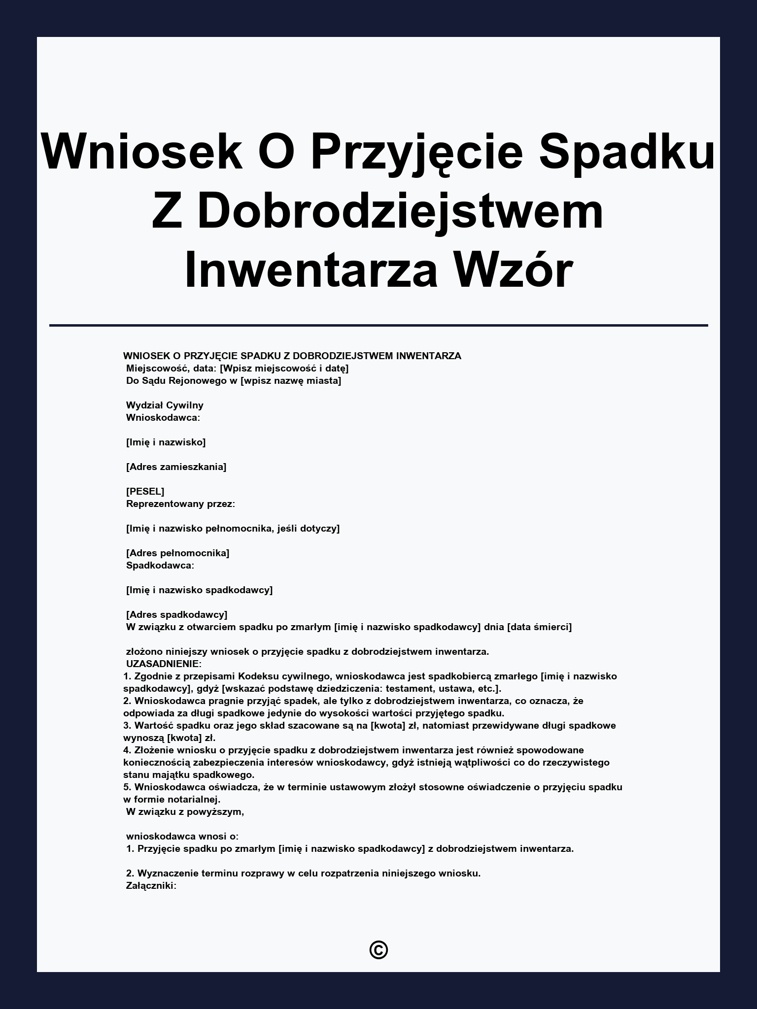 Wniosek O Przyjęcie Spadku Z Dobrodziejstwem Inwentarza Wzór