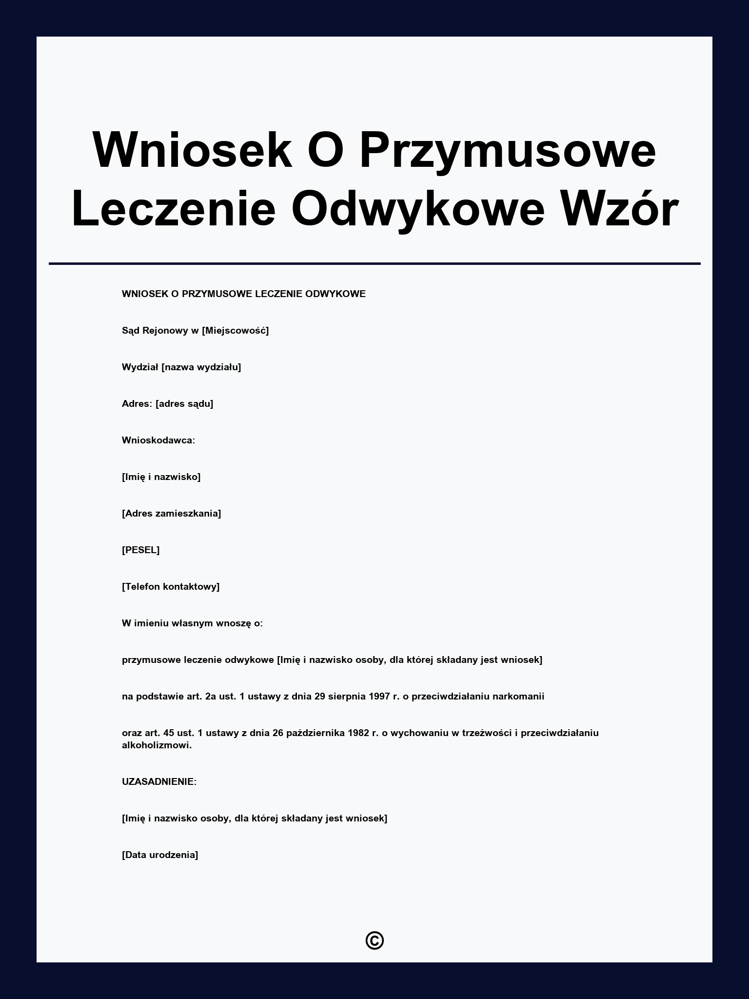 Wniosek O Przymusowe Leczenie Odwykowe Wzór