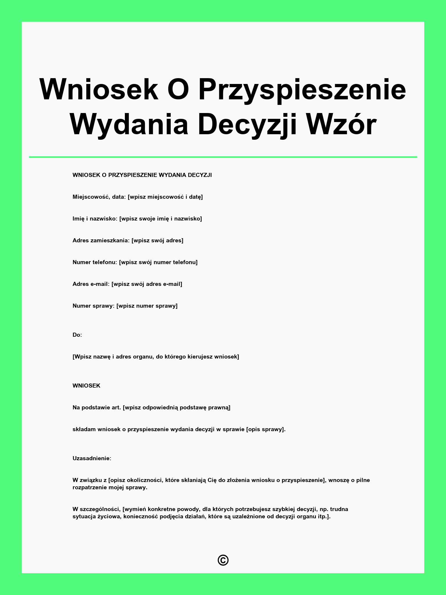 Wniosek O Przyspieszenie Wydania Decyzji Wzór