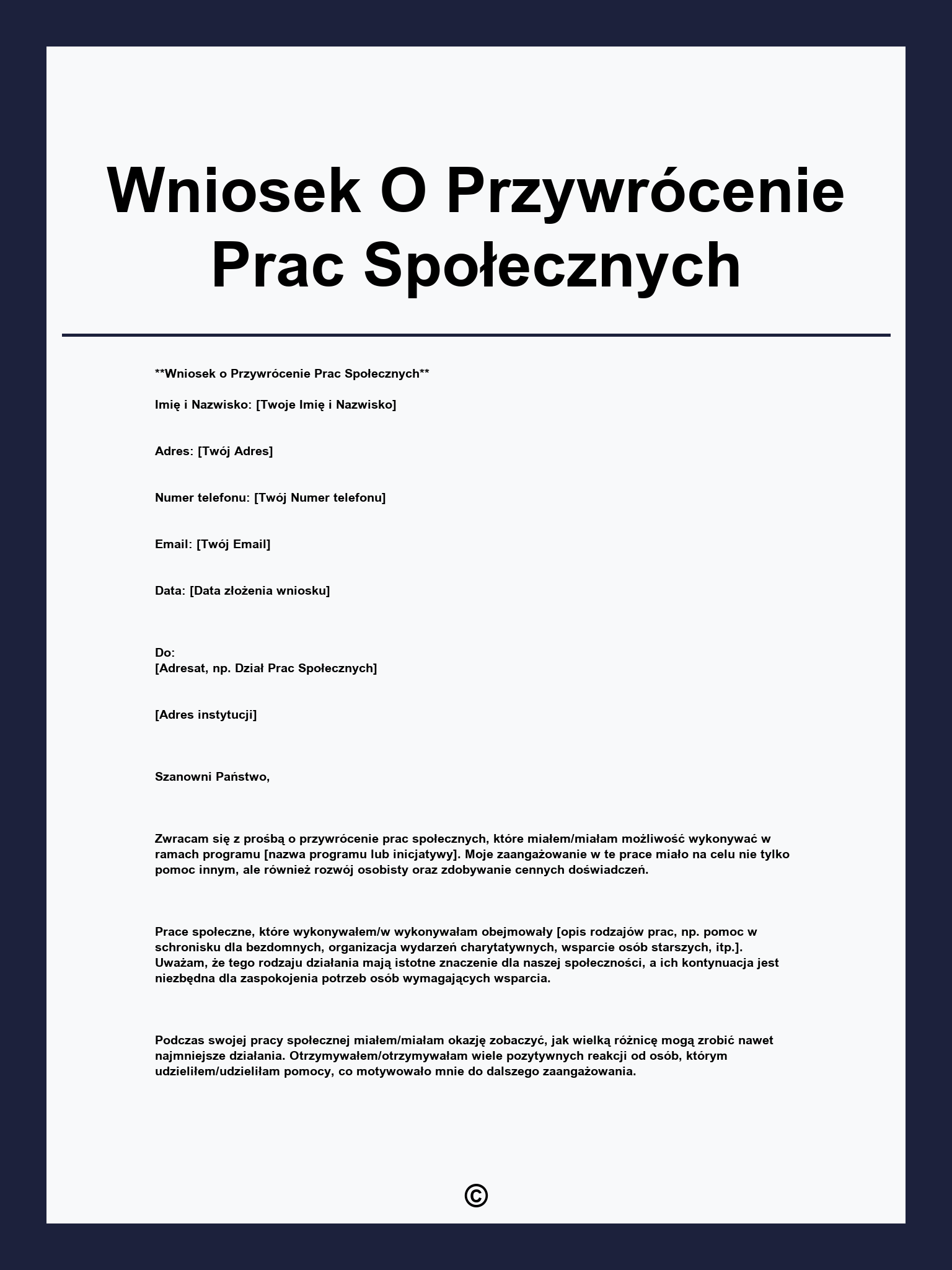 Wniosek O Przywrócenie Prac Społecznych