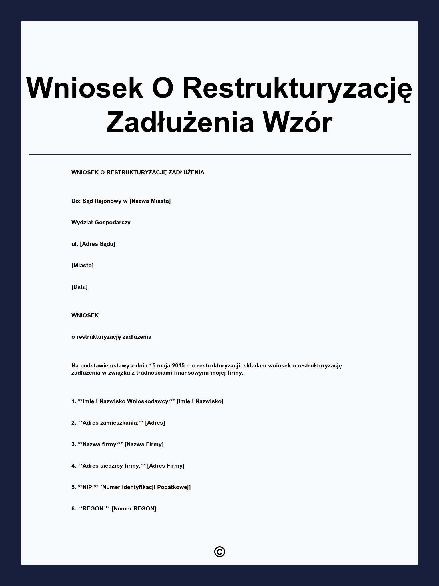 Wniosek O Restrukturyzację Zadłużenia Wzór