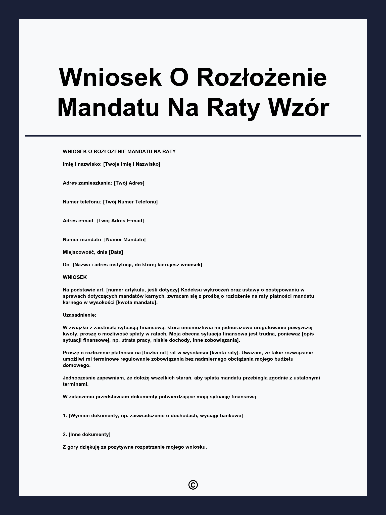 Wniosek O Rozłożenie Mandatu Na Raty Wzór