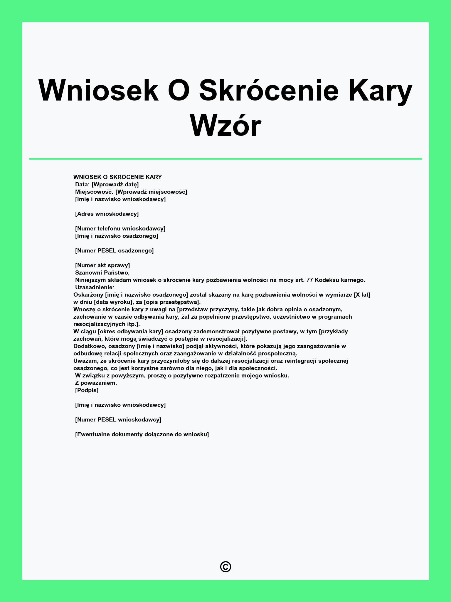 Wniosek O Skrócenie Kary Wzór