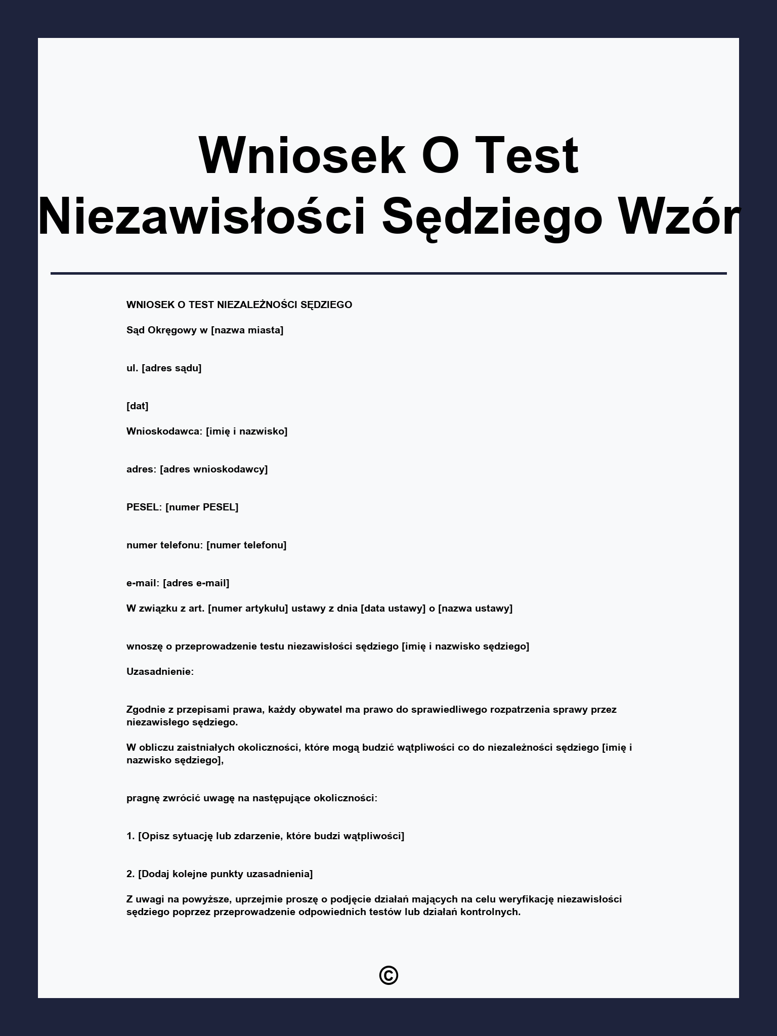 Wniosek O Test Niezawisłości Sędziego Wzór
