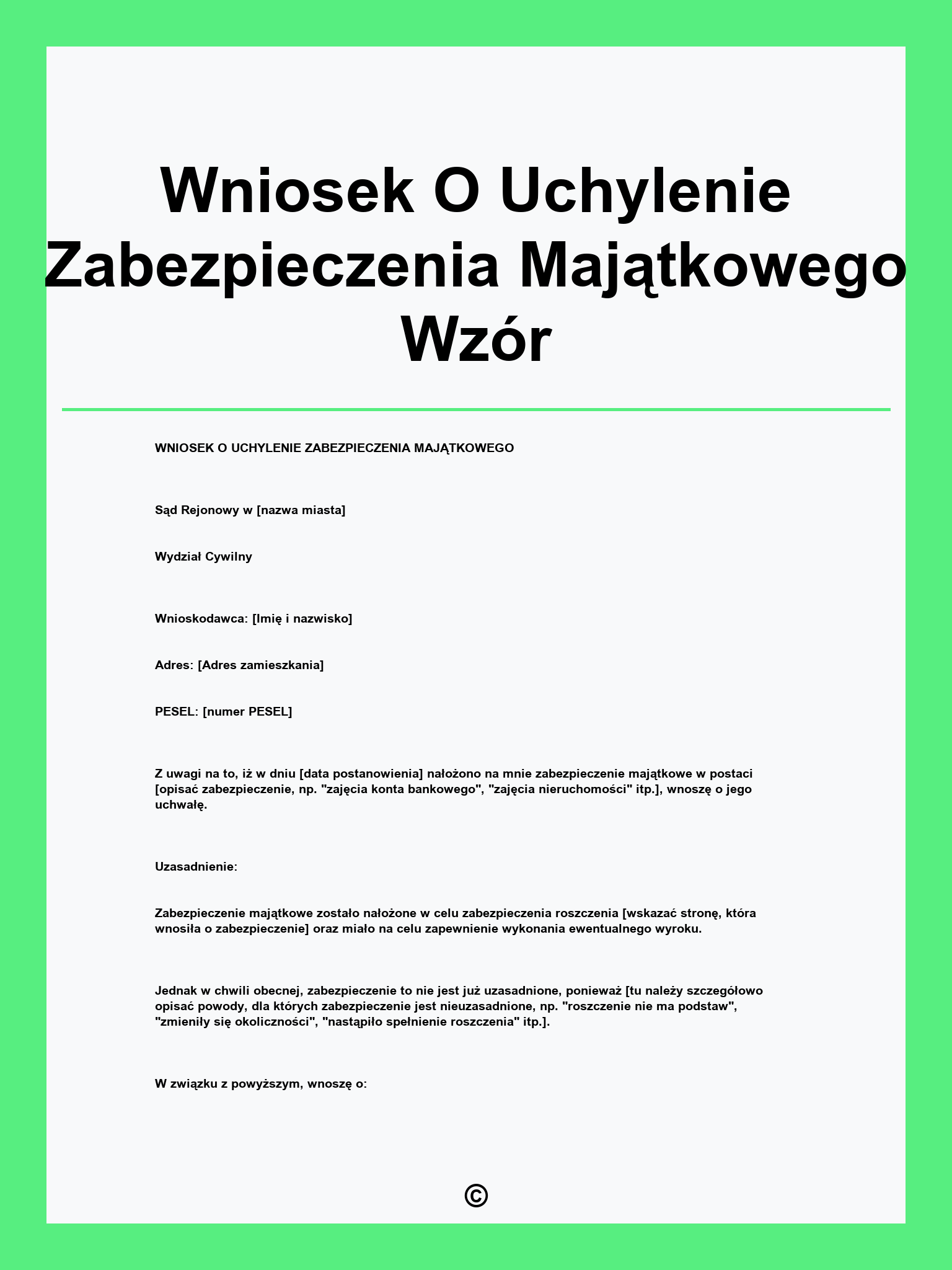 Wniosek O Uchylenie Zabezpieczenia Majątkowego Wzór