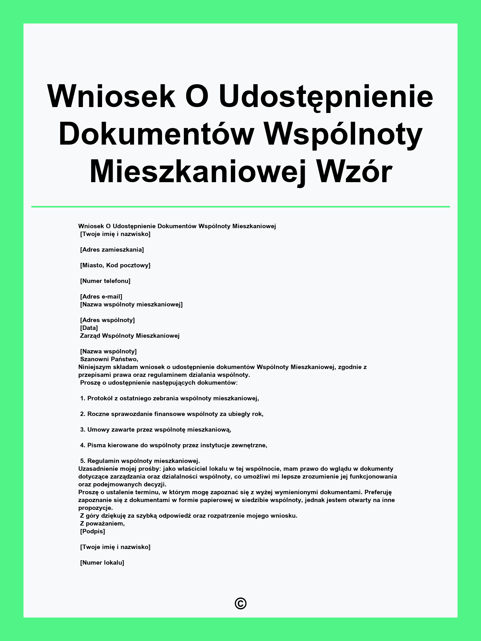Wniosek O Udostępnienie Dokumentów Wspólnoty Mieszkaniowej Wzór